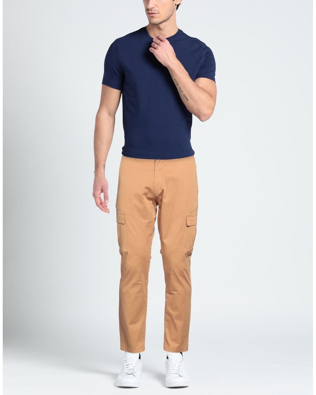 Daniele Alessandrini Natural Camel Pants Cotton, Elastane for men