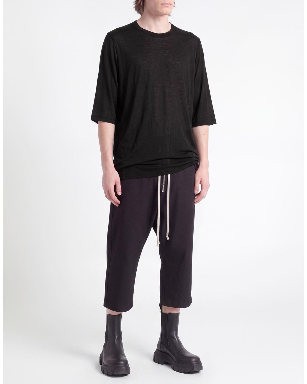 Rick Owens Black T-Shirt Virgin Wool, Silk for men