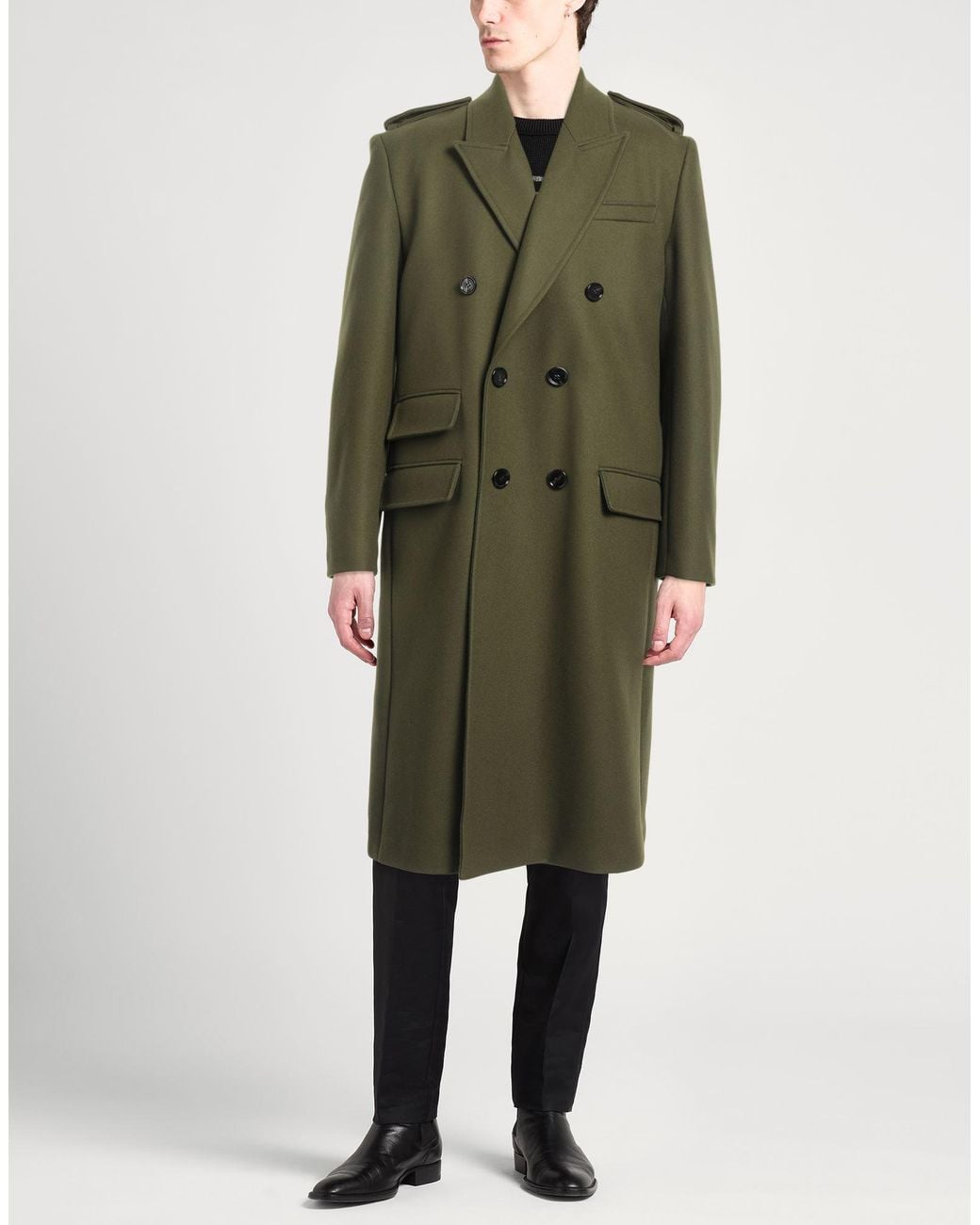 Dondup Green Double-Breasted Virgin Wool-Blend Coat for men