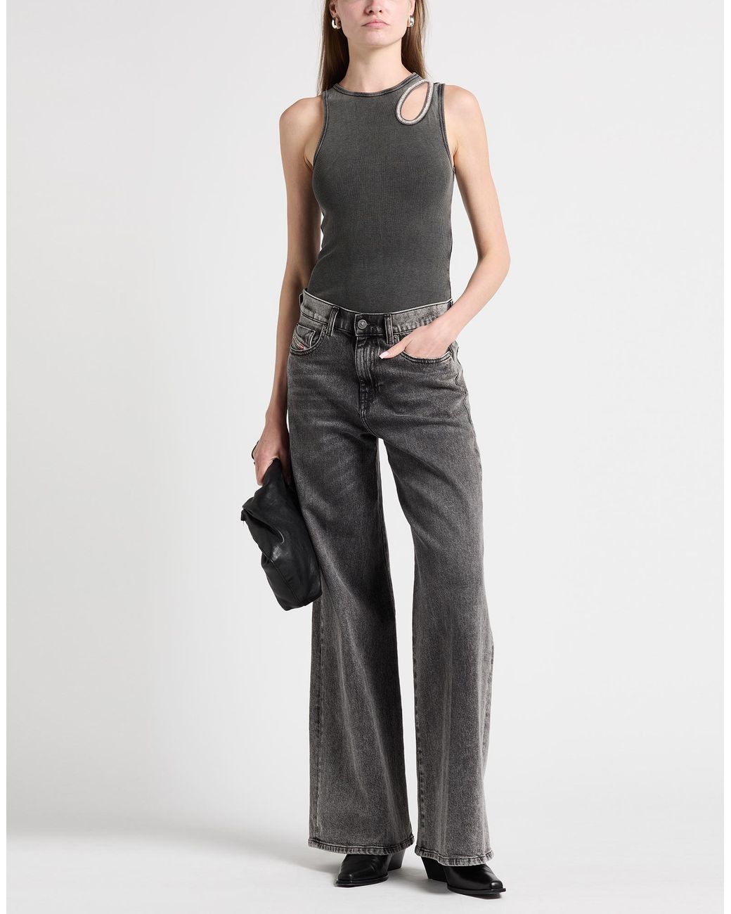 Sandro Gray Bodysuit Cotton, Elastane, Brass, Polyester, Glass