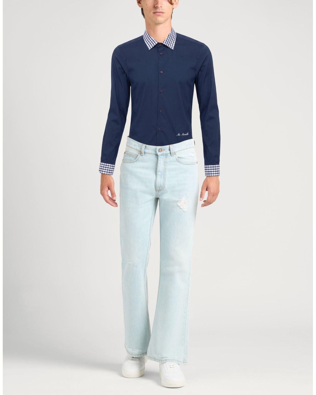 Frankie Morello Blue Shirt Cotton, Elastane for men