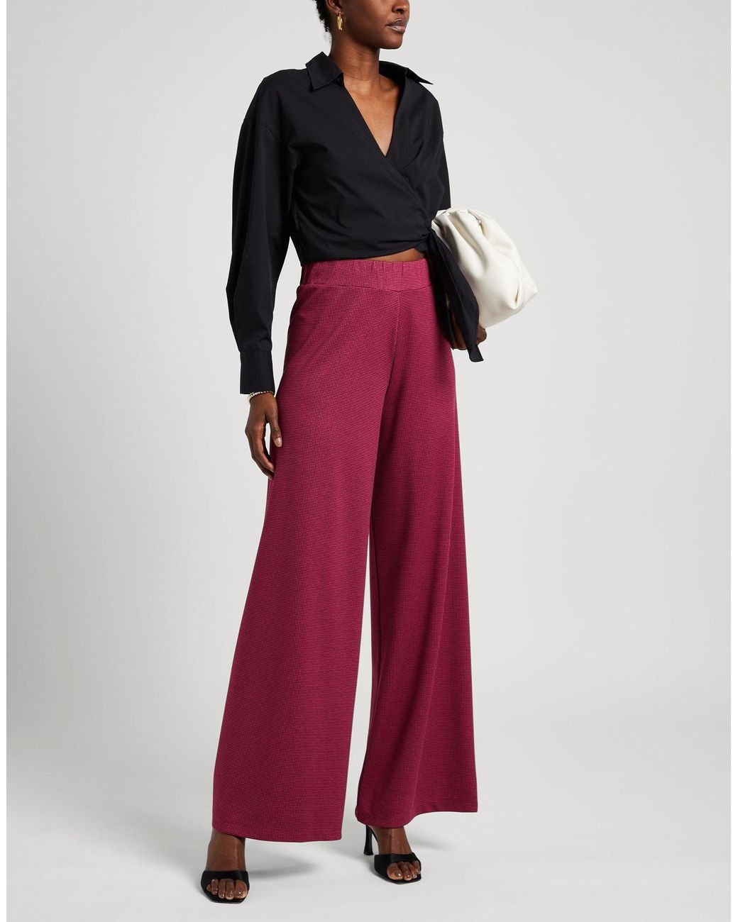 ViCOLO Red Fuchsia Pants Polyester, Viscose, Elastane