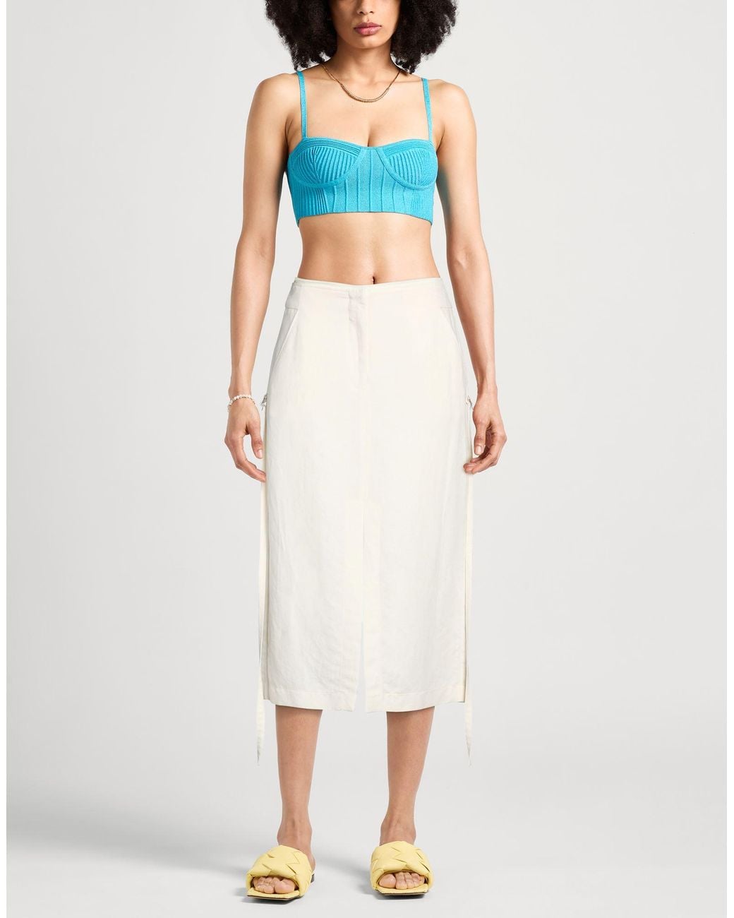 Patrizia Pepe White Ivory Midi Skirt Viscose, Linen