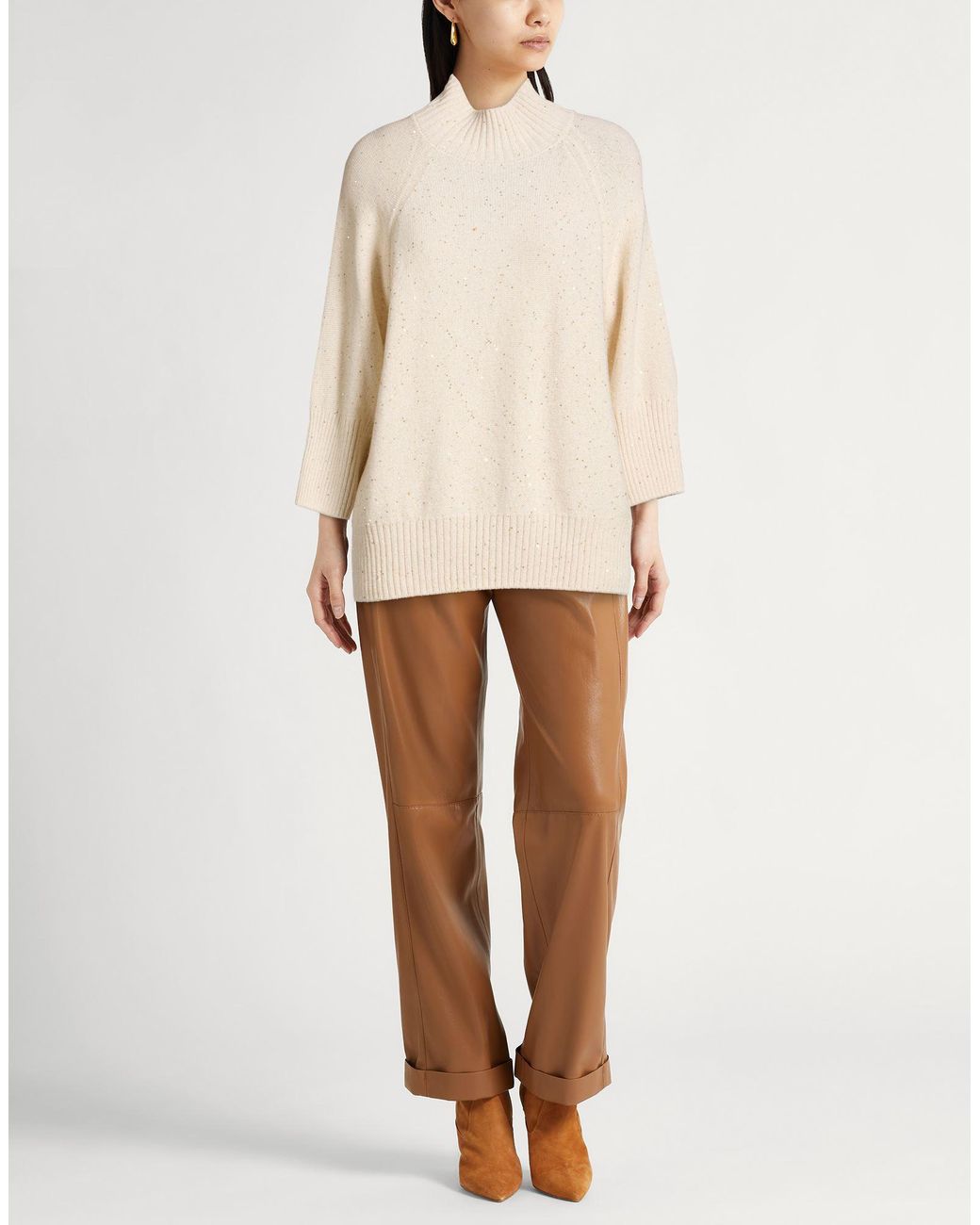 Barba Napoli White Turtleneck Wool, Cashmere, Metal Fiber, Polyamide