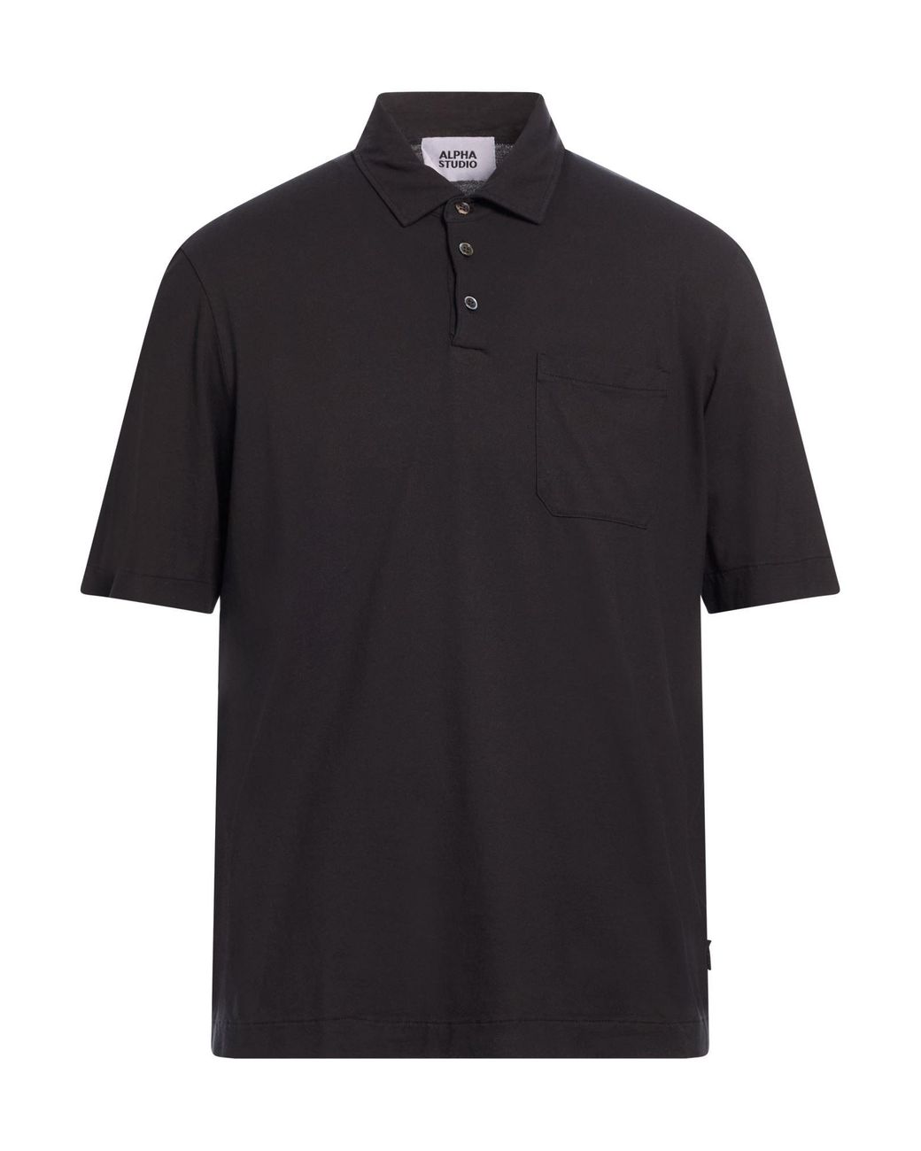 Alpha Studio Black Midnight Polo Shirt Cotton, Elastane for men
