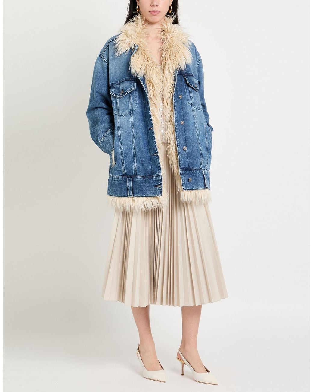 Dondup Blue Denim Outerwear Cotton, Recycled Cotton, Modacrylic, Polyester, Acrylic