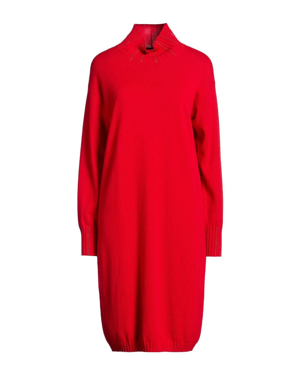 Fabiana Filippi Red Midi Dress Virgin Wool, Silk, Cashmere, Recycled Brass