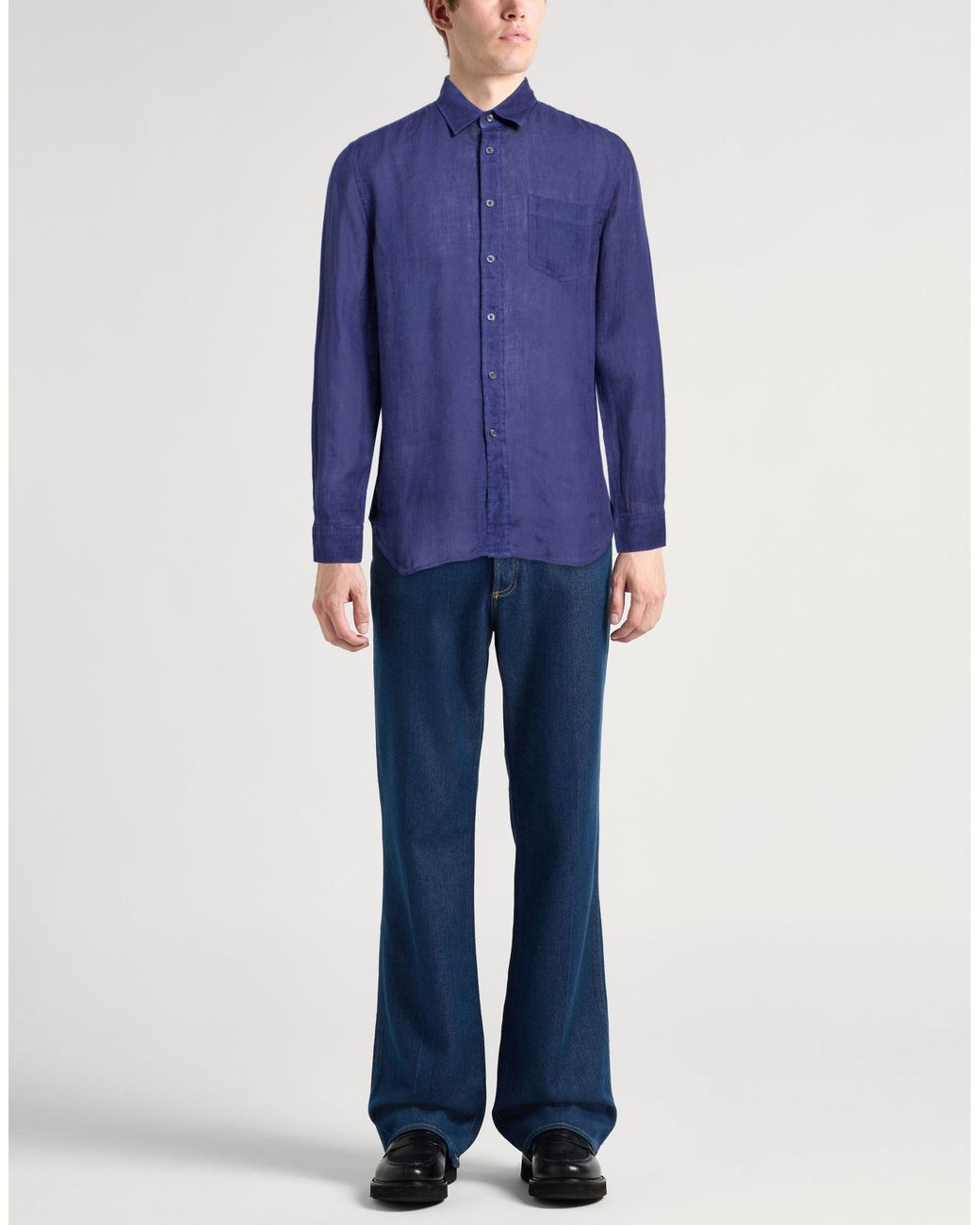 120% Lino Blue Shirt for men
