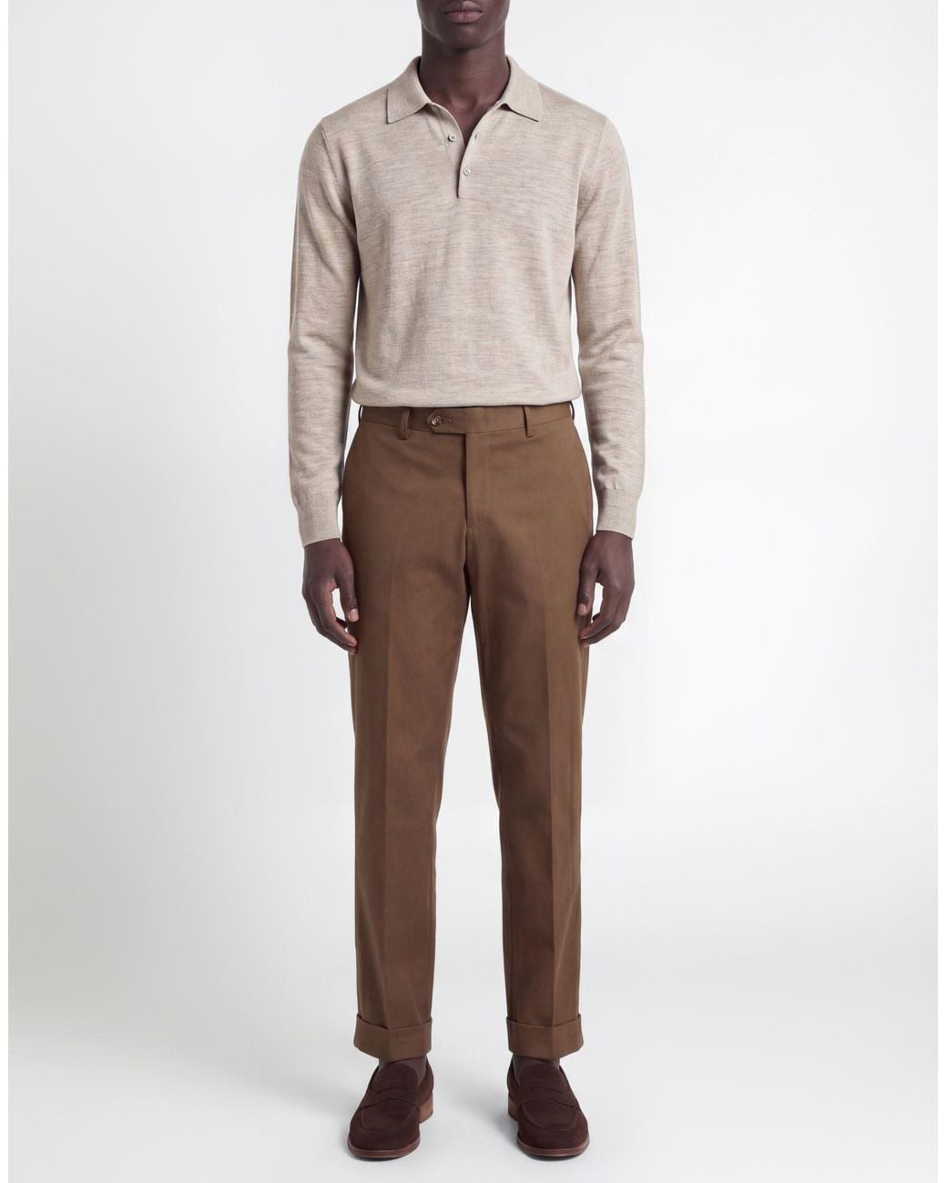 Barba Napoli Brown Khaki Pants Cotton, Elastane for men