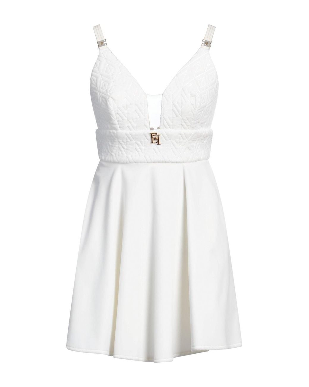 Elisabetta Franchi White Ivory Mini Dress Cotton, Elastane