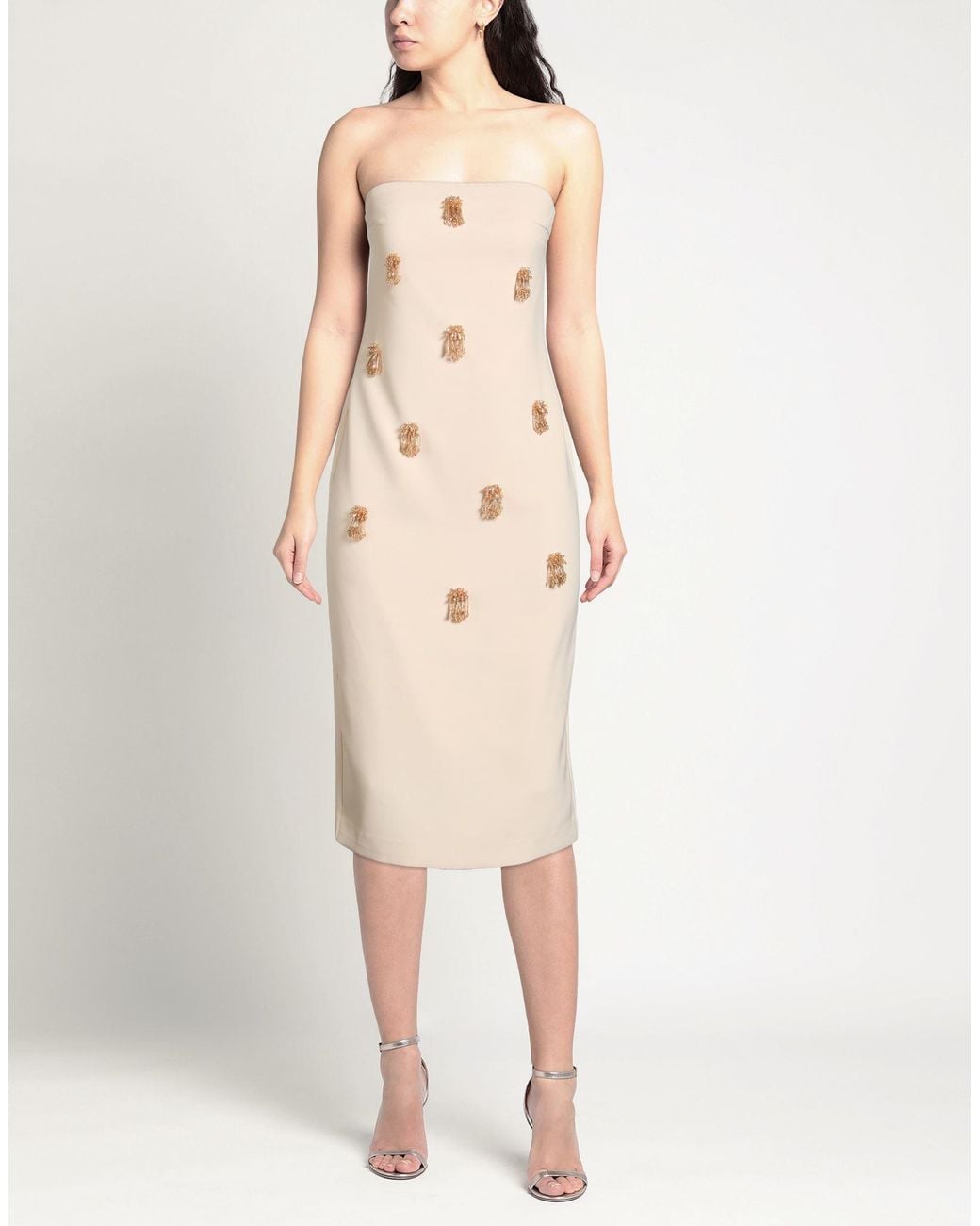 Isabelle Blanche Natural Midi Dress Polyester, Elastane