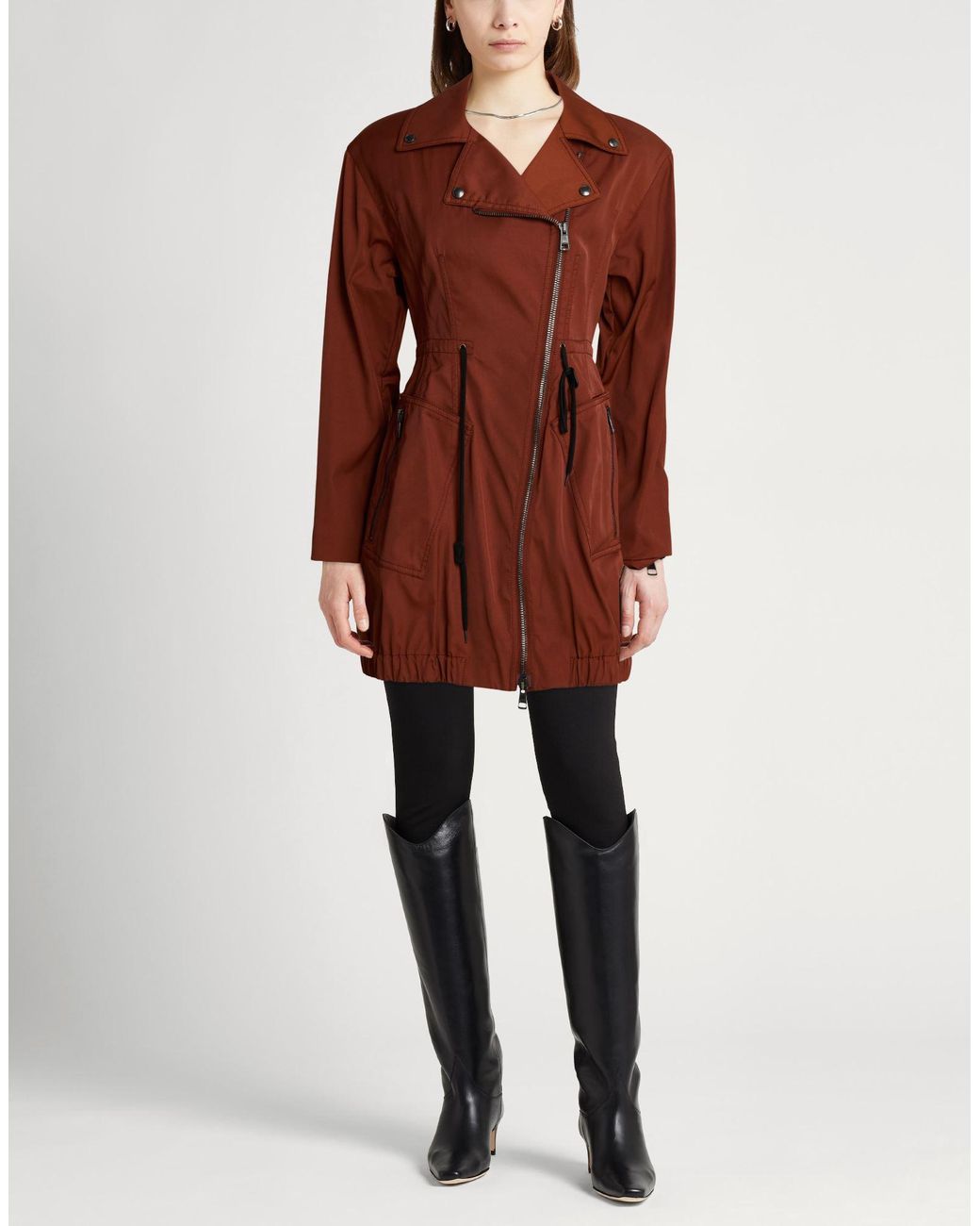 Tod's Brown Overcoat & Trench Coat Polyester, Cotton, Cow Leather