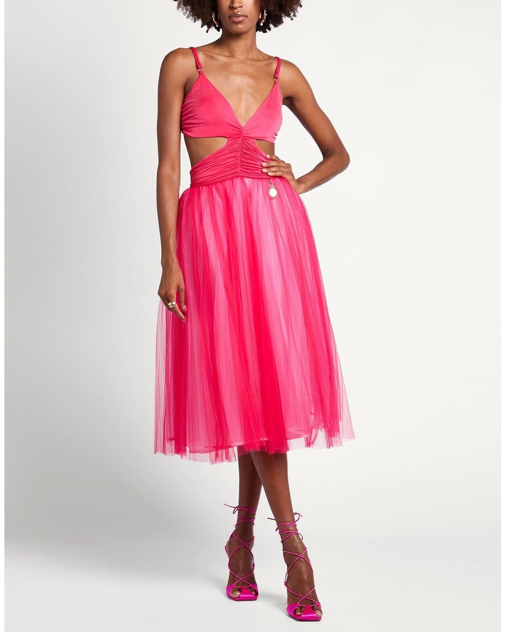 Elisabetta Franchi Pink Midi Dress Cupro, Elastane