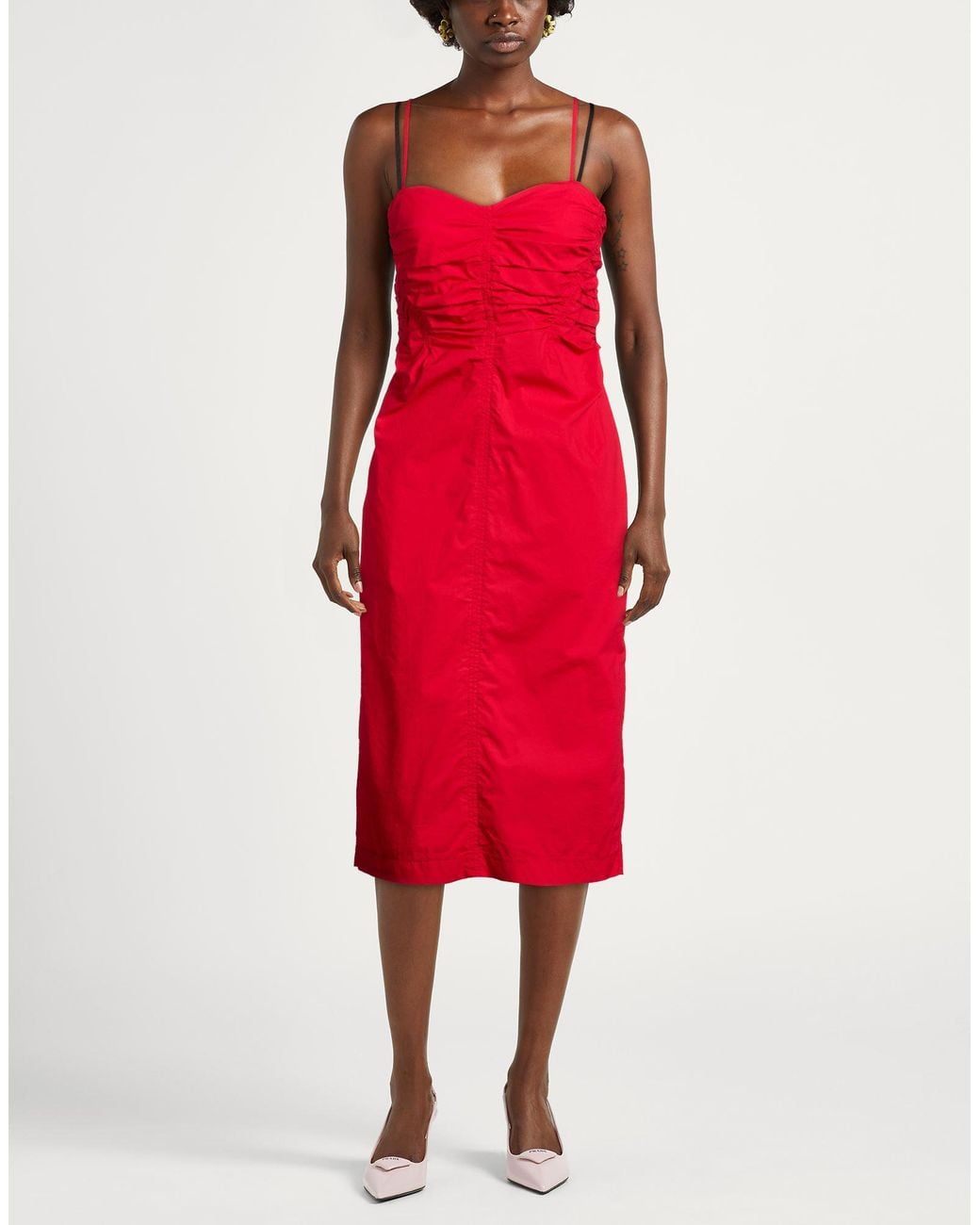 8pm Red Midi Dress Cotton