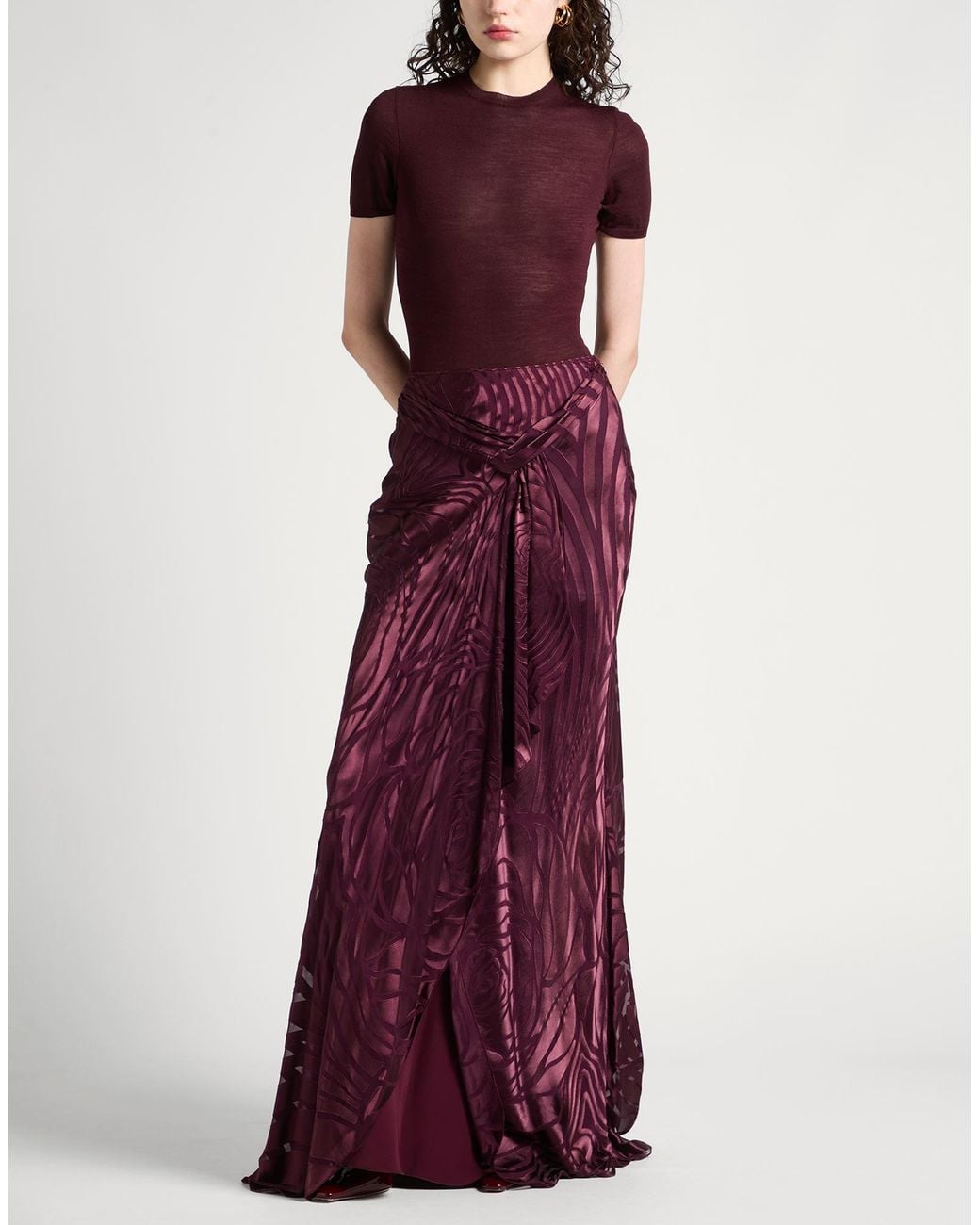 Alberta Ferretti Purple Burgundy Maxi Skirt Viscose, Silk
