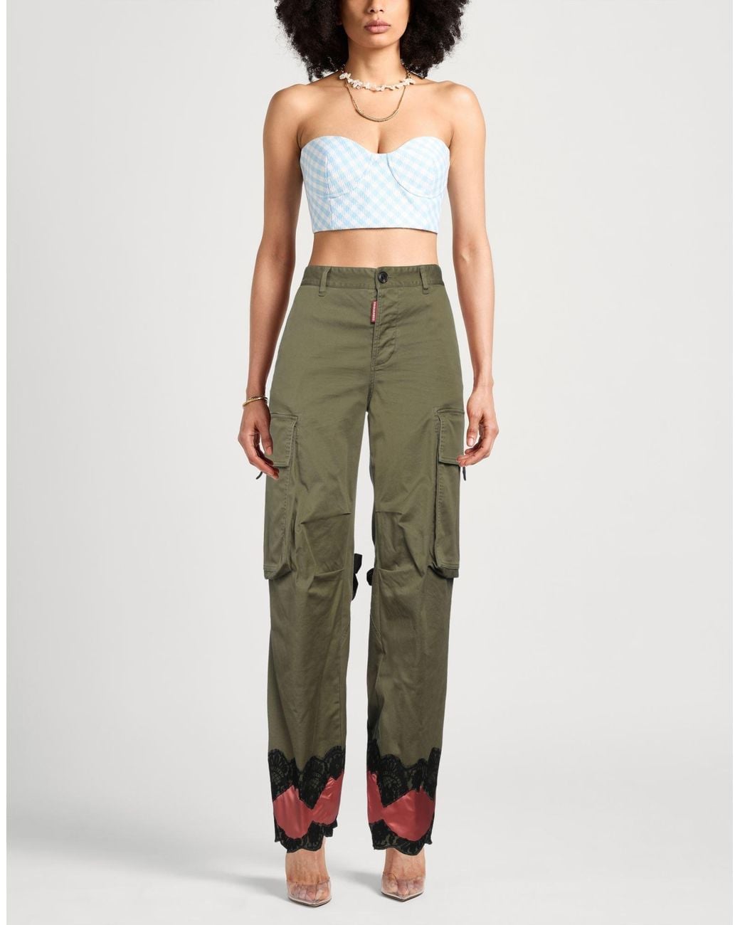 DSquared² Green Embellished Satin Cargo Pants