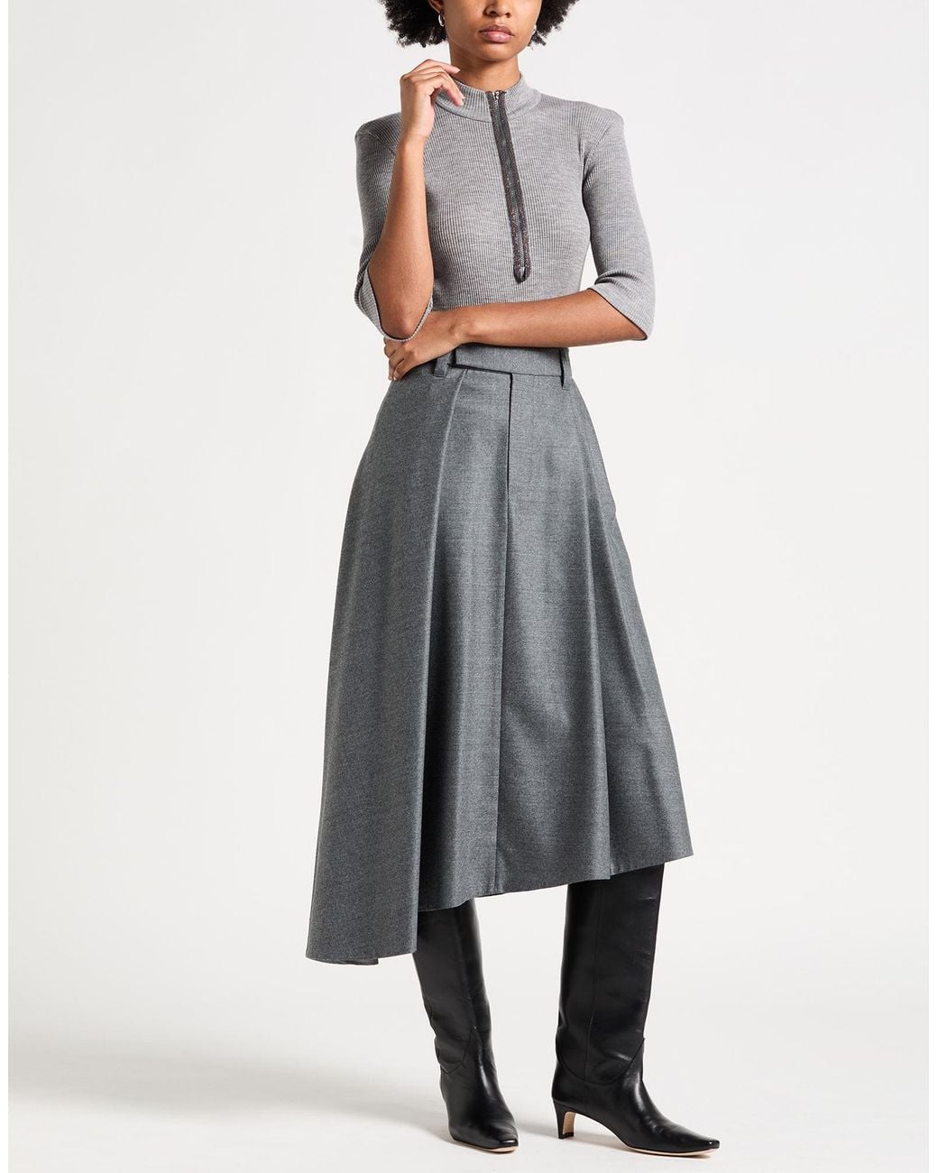 Brunello Cucinelli Gray Midi Skirt Virgin Wool
