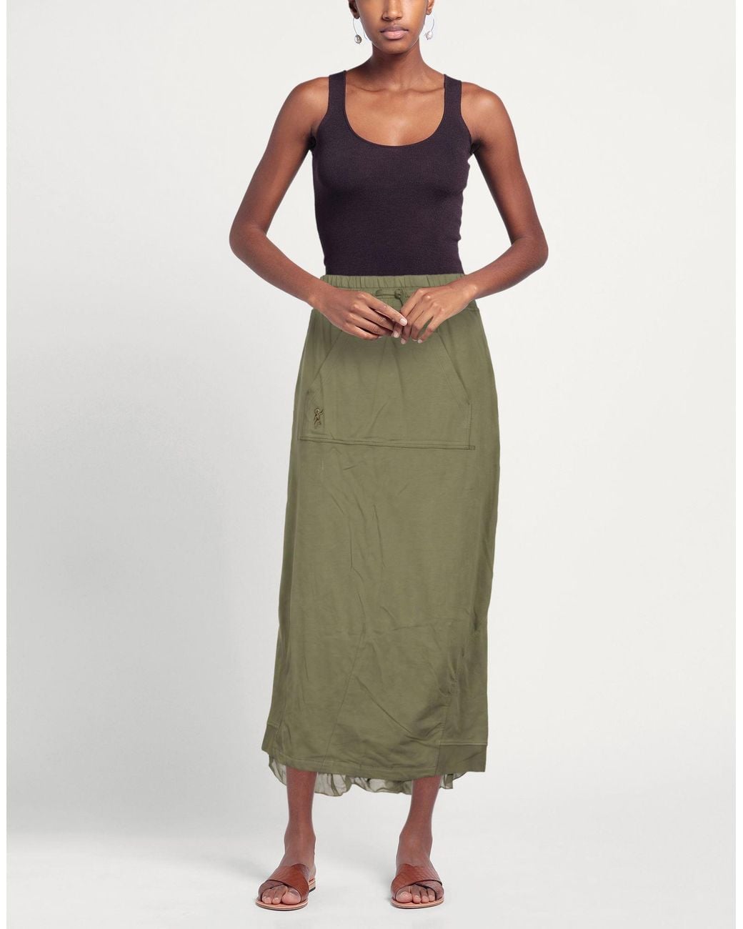 European Culture Green Midi Skirt Cotton, Elastane