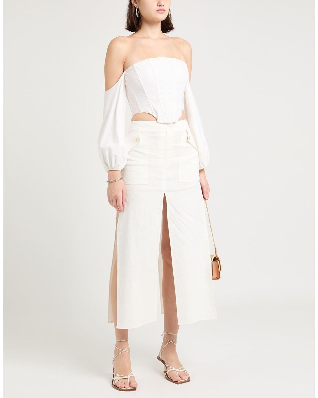 Pinko White Maxi Skirt Linen, Viscose, Elastane