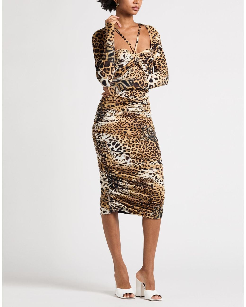 Roberto Cavalli Natural Sand Midi Dress Polyamide, Elastane