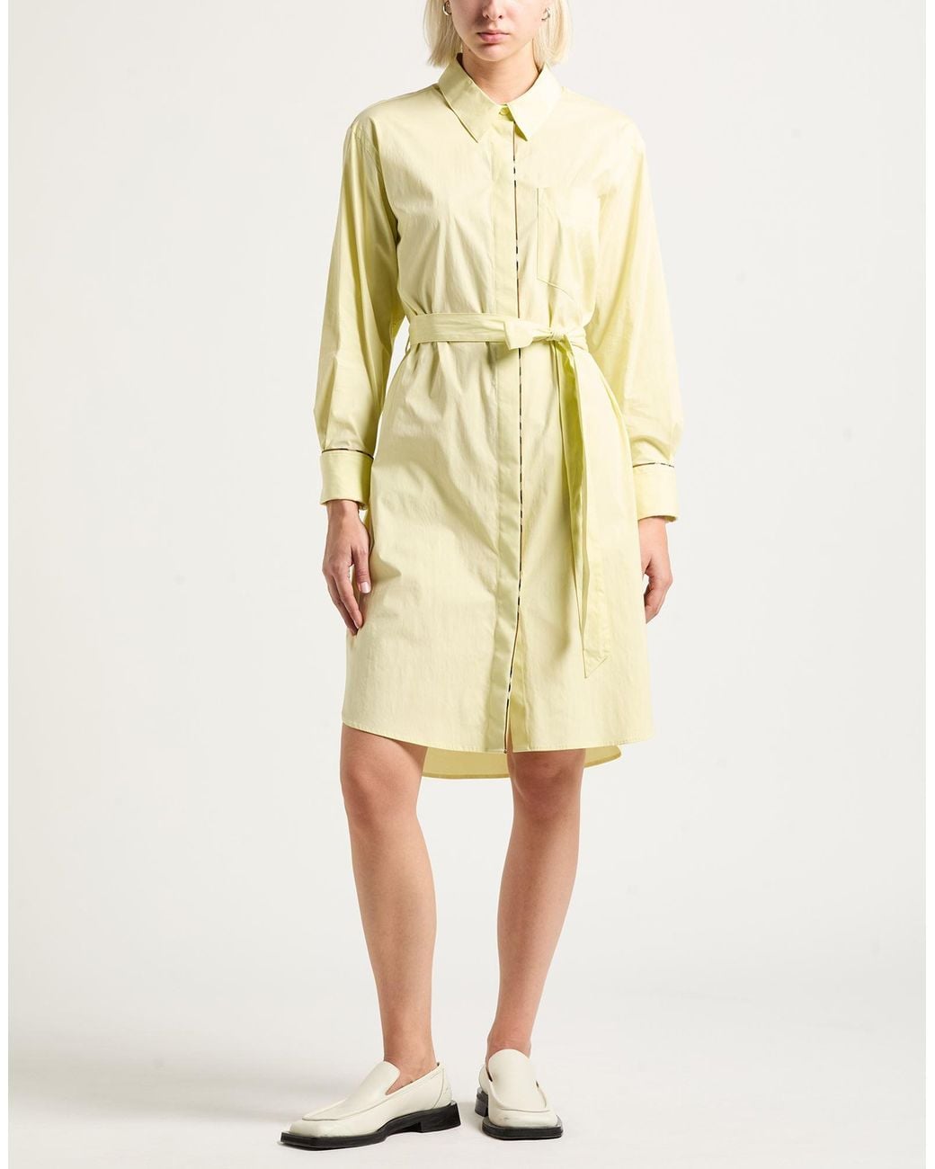 Burberry Yellow Midi Dress Cotton, Elastane