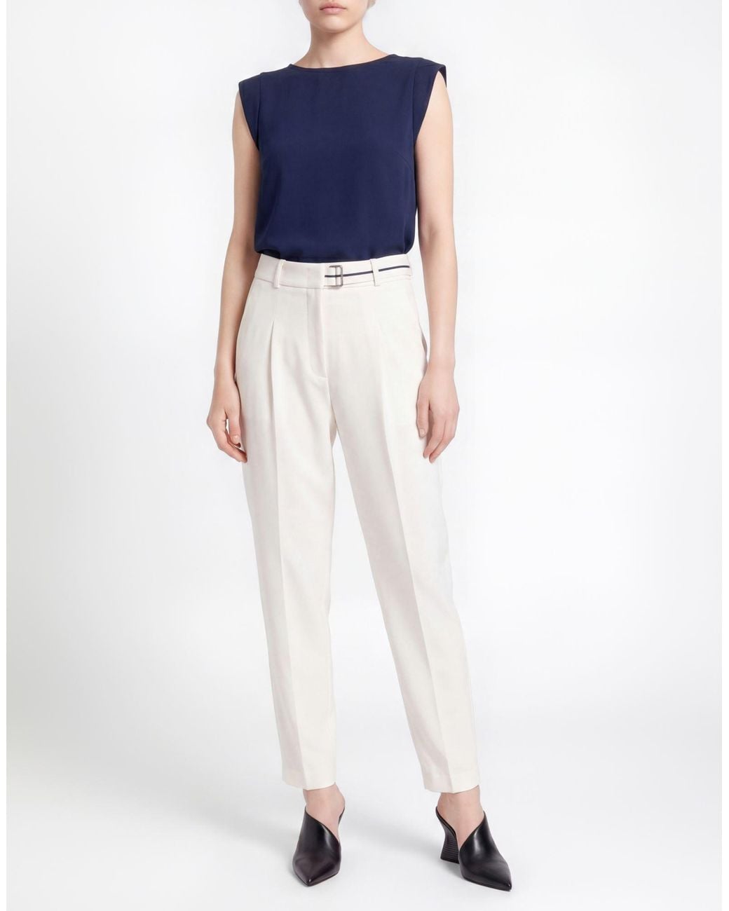 Cambio White Ivory Pants Polyester, Polyurethane