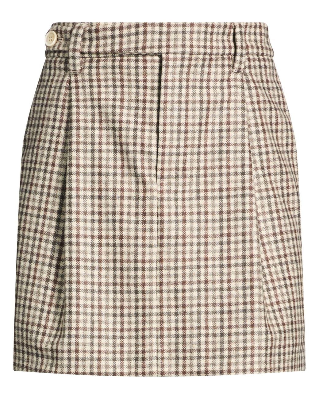 Brunello Cucinelli Natural Khaki Mini Skirt Virgin Wool