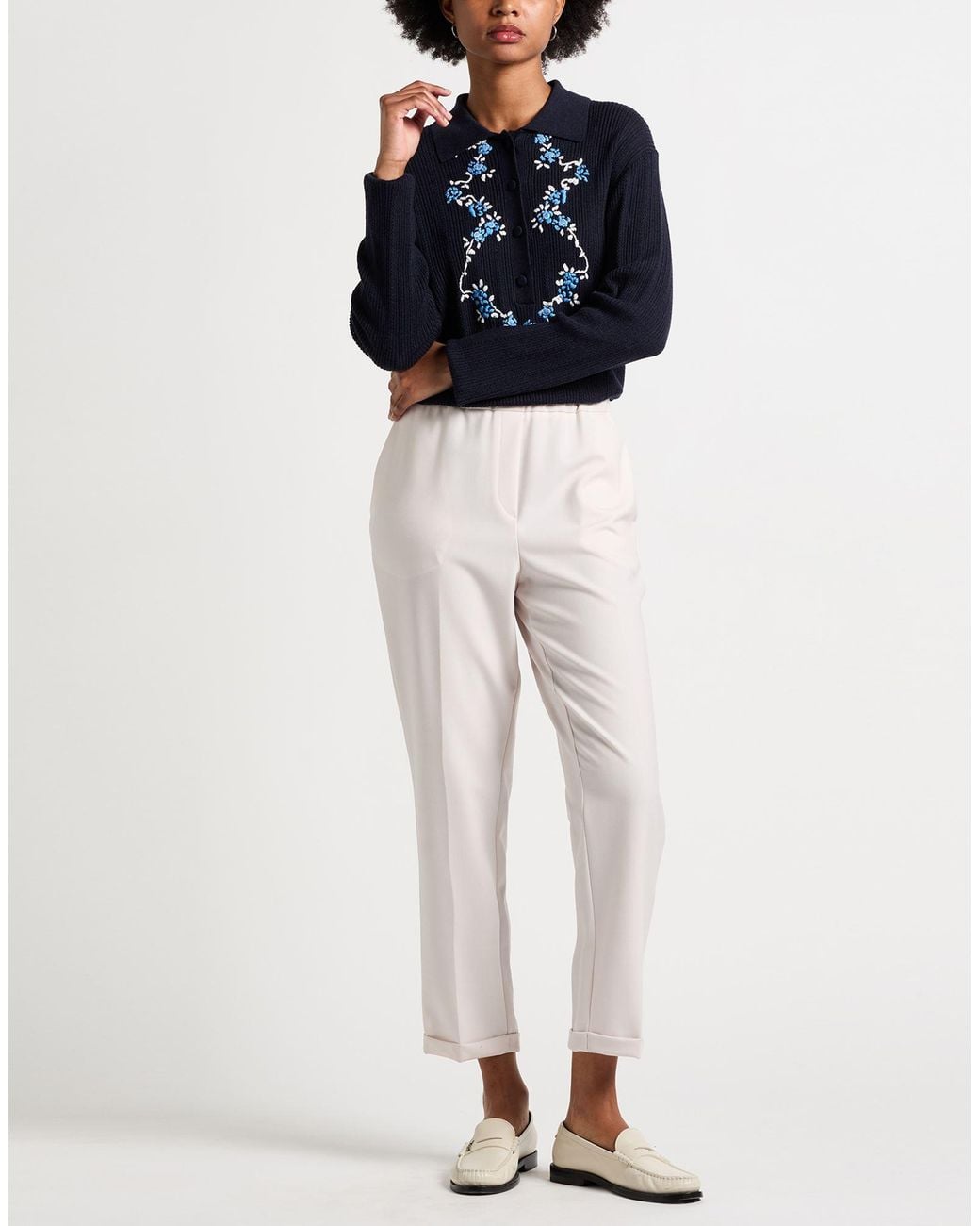 Via Masini 80 White Pants Polyester, Virgin Wool, Elastane
