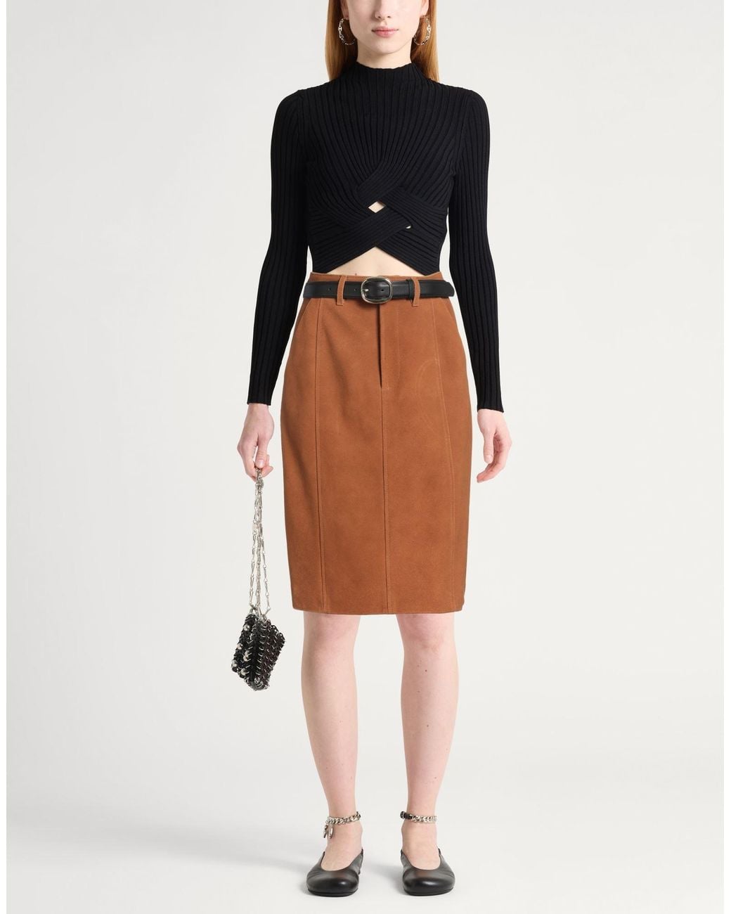 Self-Portrait Brown Midi Skirt