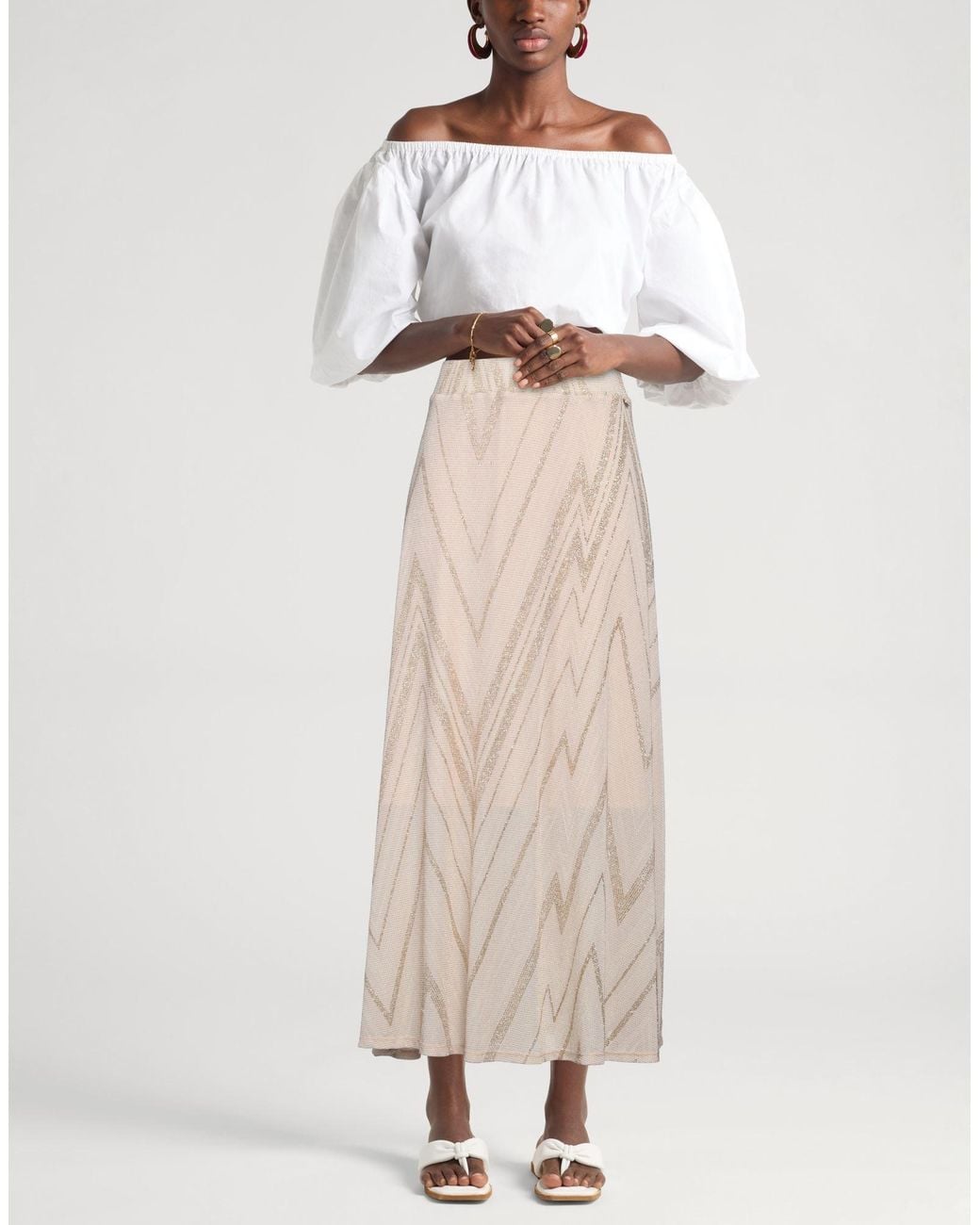 Liu Jo Natural Maxi Skirt Polyamide, Polyester, Elastane