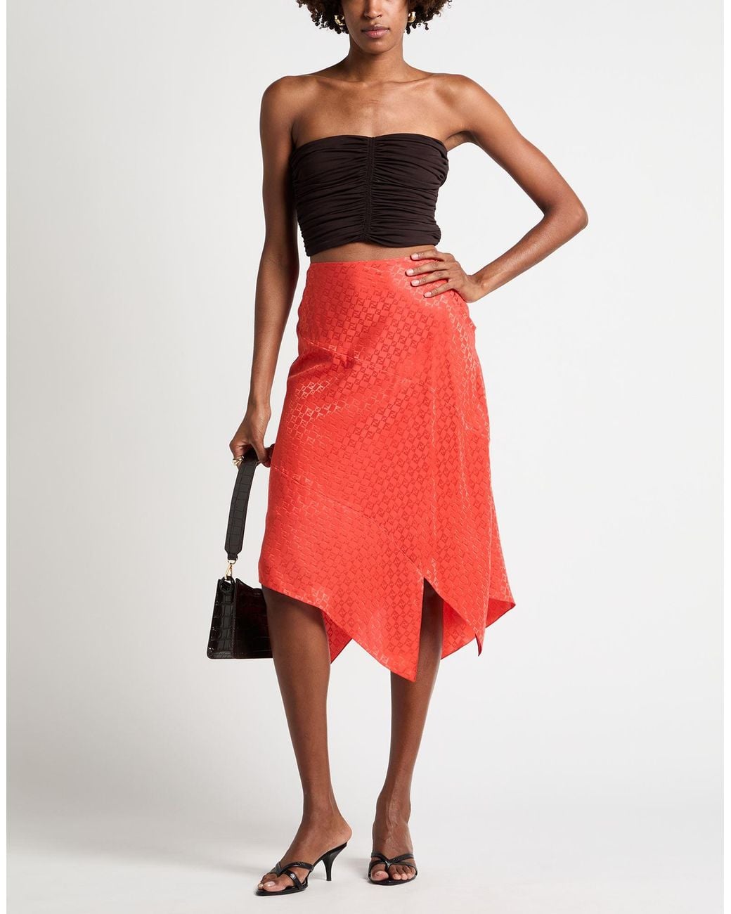 Fendi Red Midi Skirt Silk