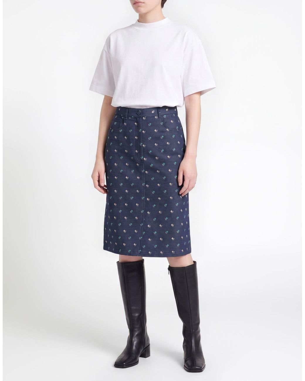 Paul & Joe Blue Midi Skirt Cotton, Polyester, Elastane