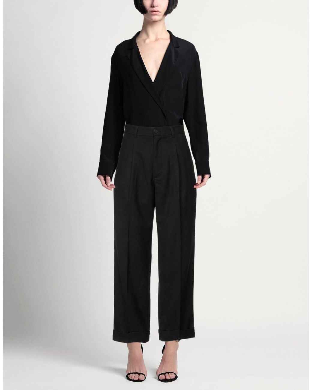 European Culture Black Pants Polyester, Viscose, Cotton, Elastane