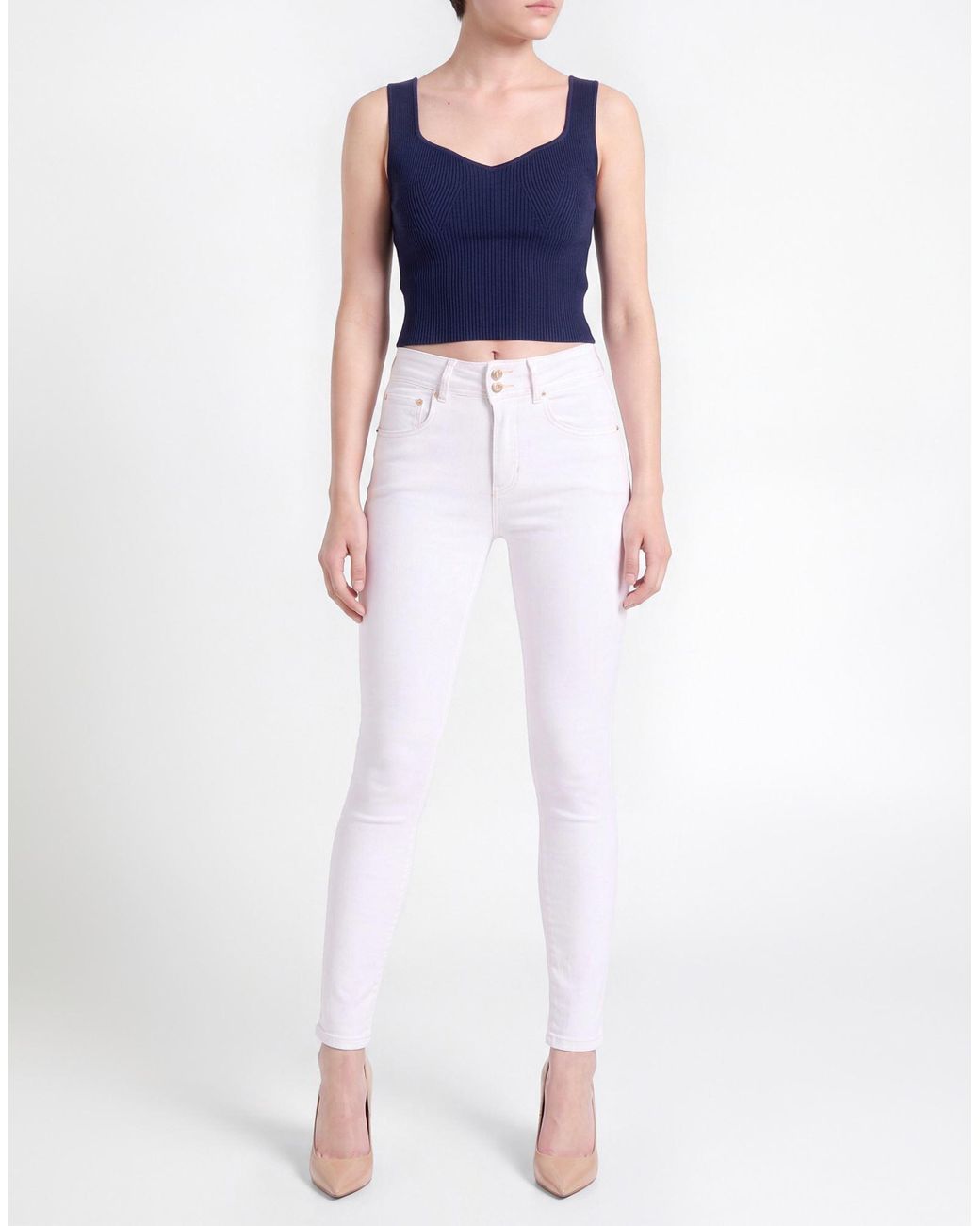 Guess White Ivory Jeans Cotton, Elastomultiester, Elastane
