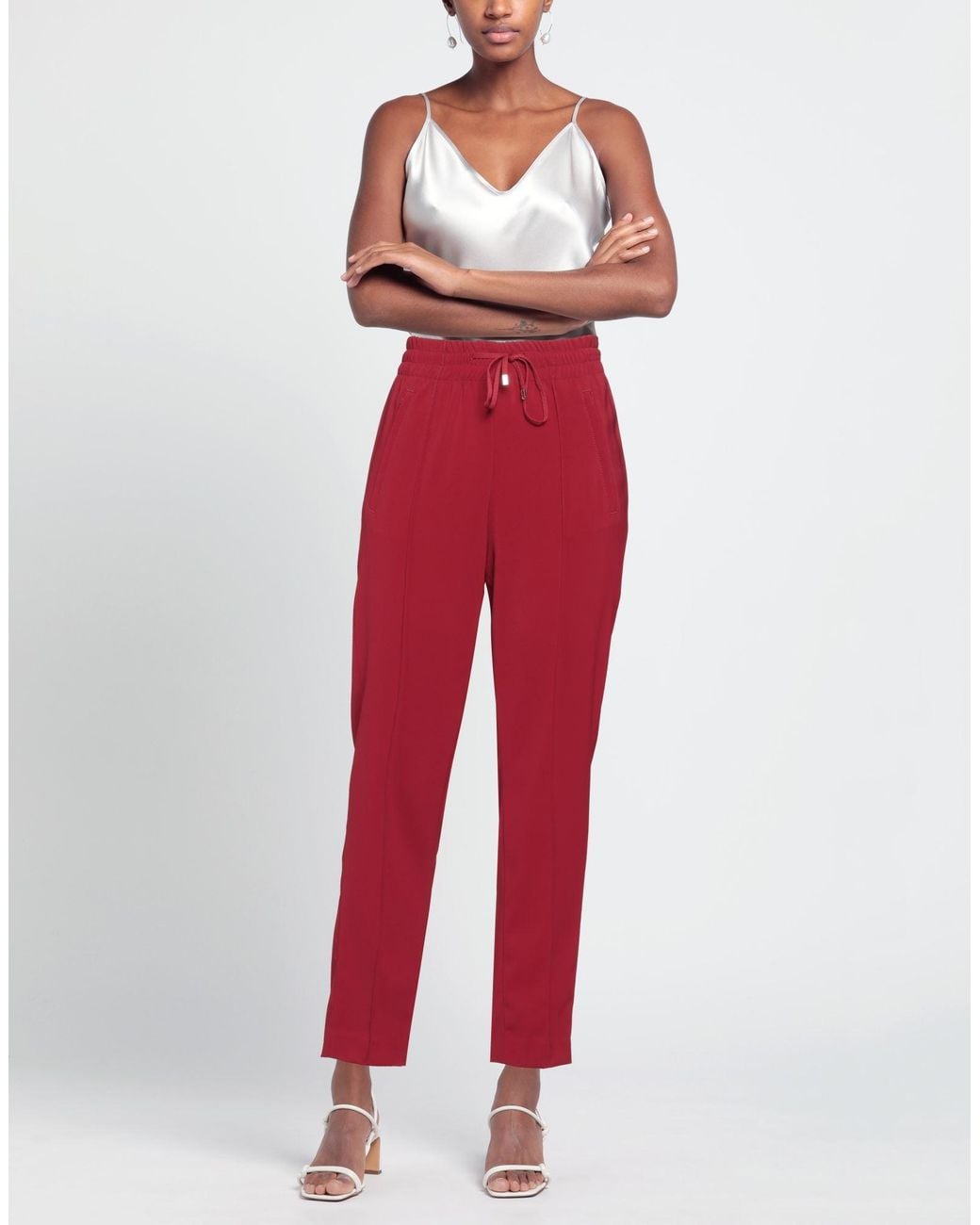 Dondup Red Burgundy Pants Polyester, Elastane