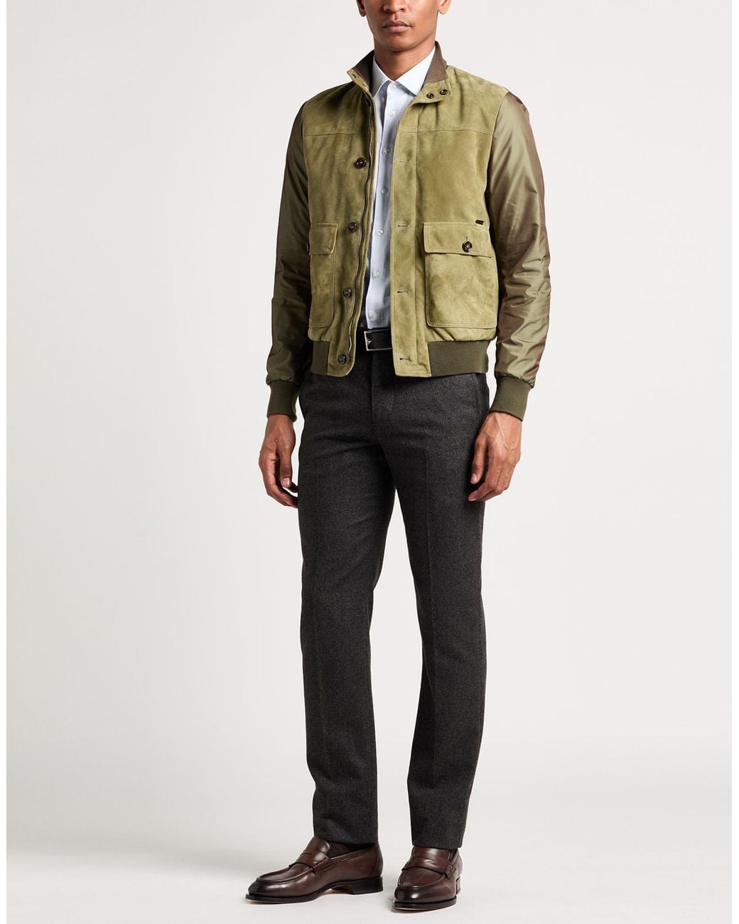 Moorer Green Military Jacket Ovine Leather for men