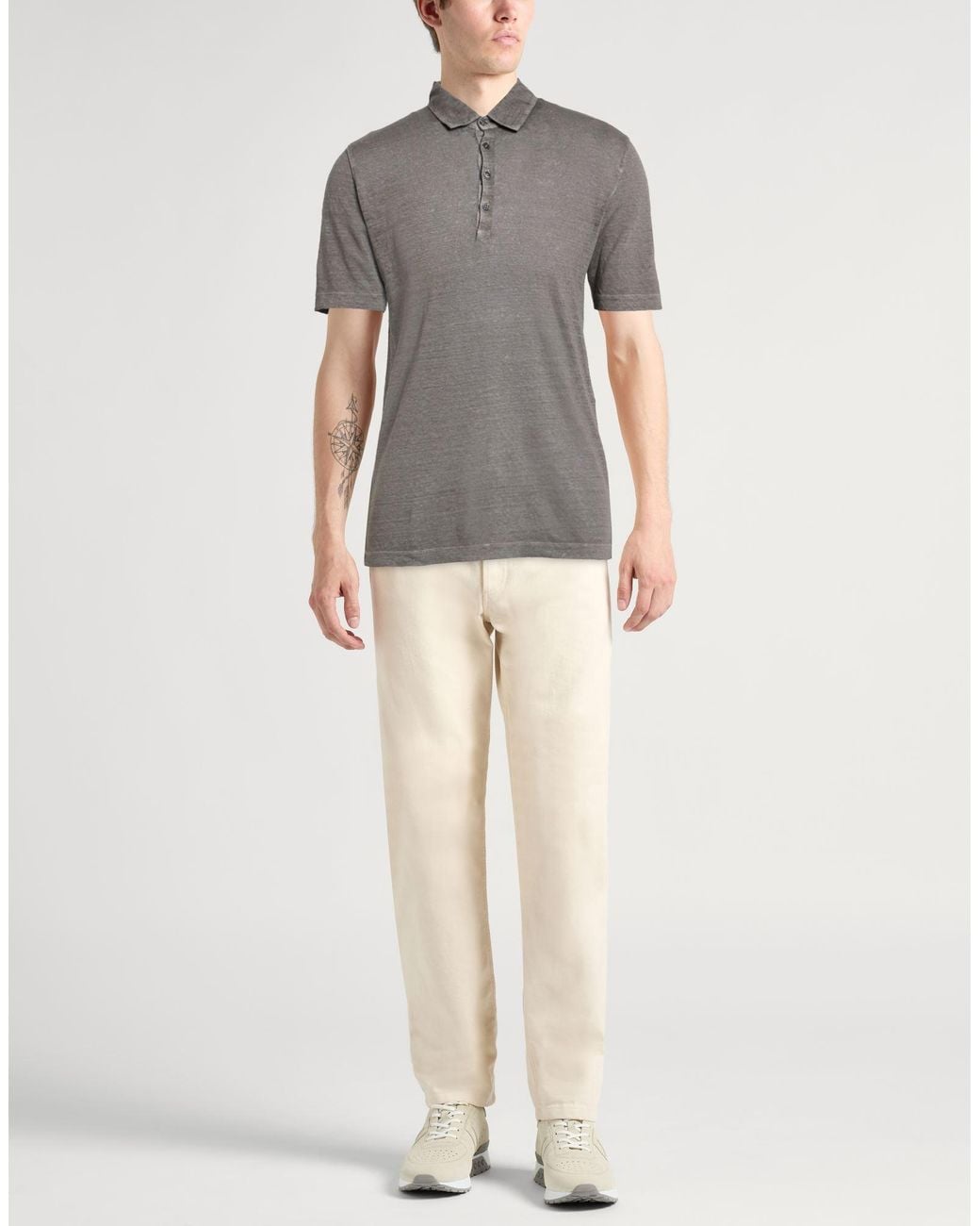 120% Lino Gray Light Polo Shirt Linen for men