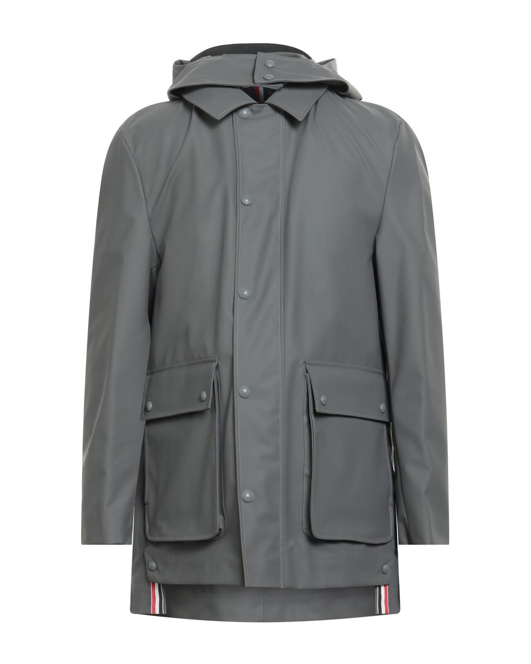 Thom Browne Gray Lead Overcoat & Trench Coat Wool, Polyurethane for men