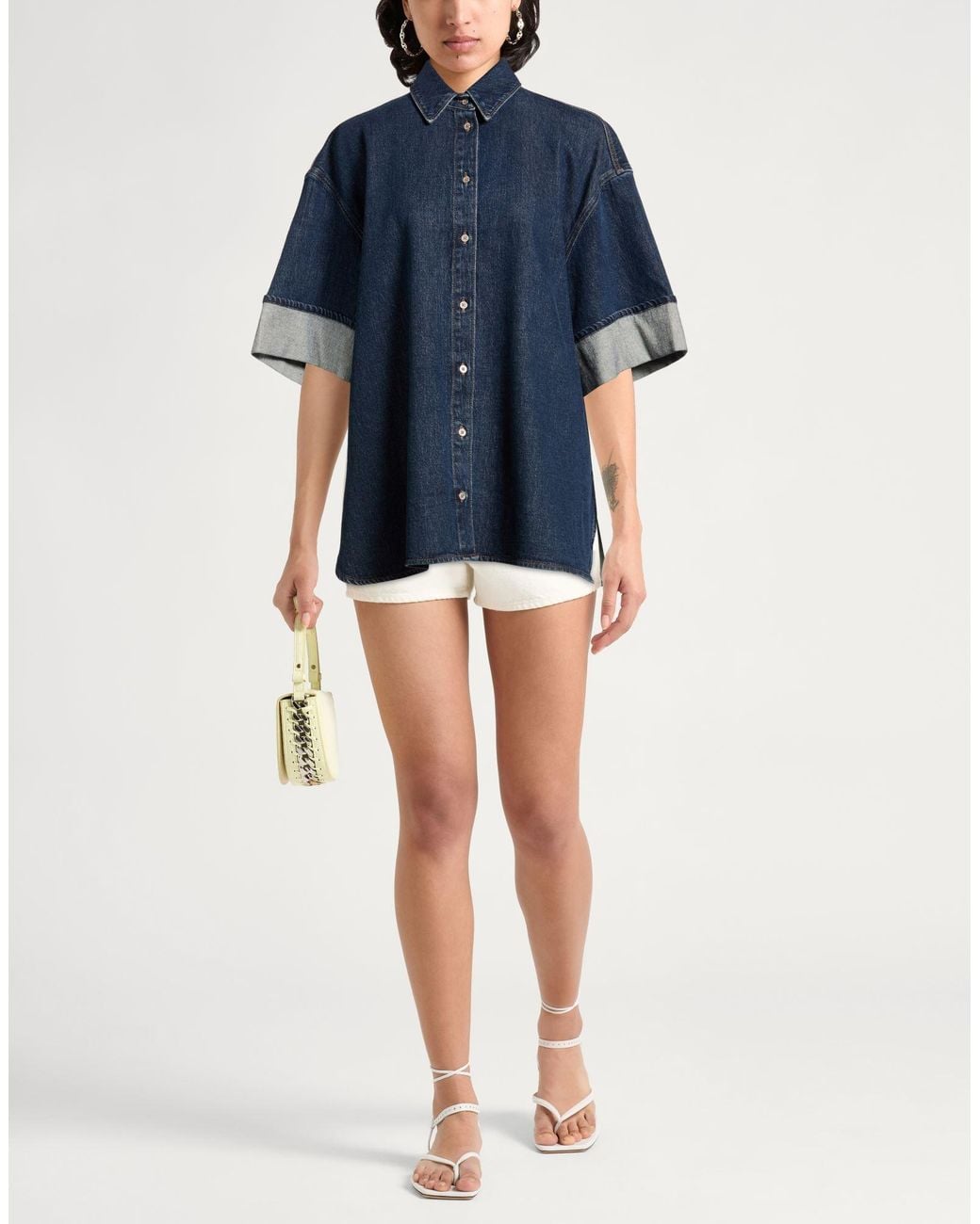 7 For All Mankind Blue Denim Shirt Cotton, Elastane