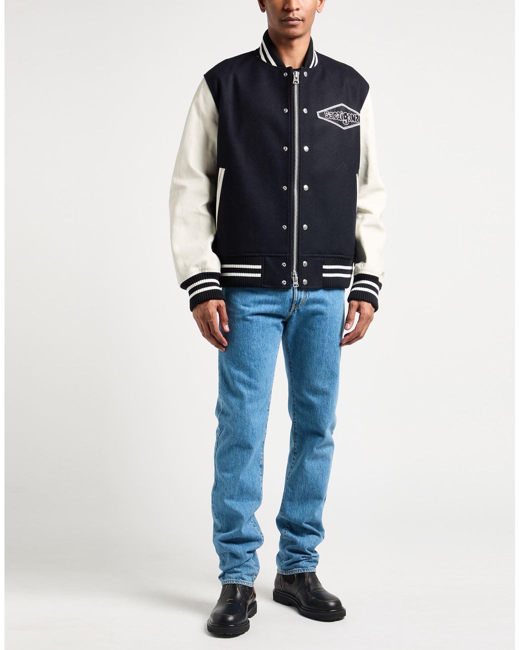 Sacai Blue Jacket Wool, Cow Leather for men