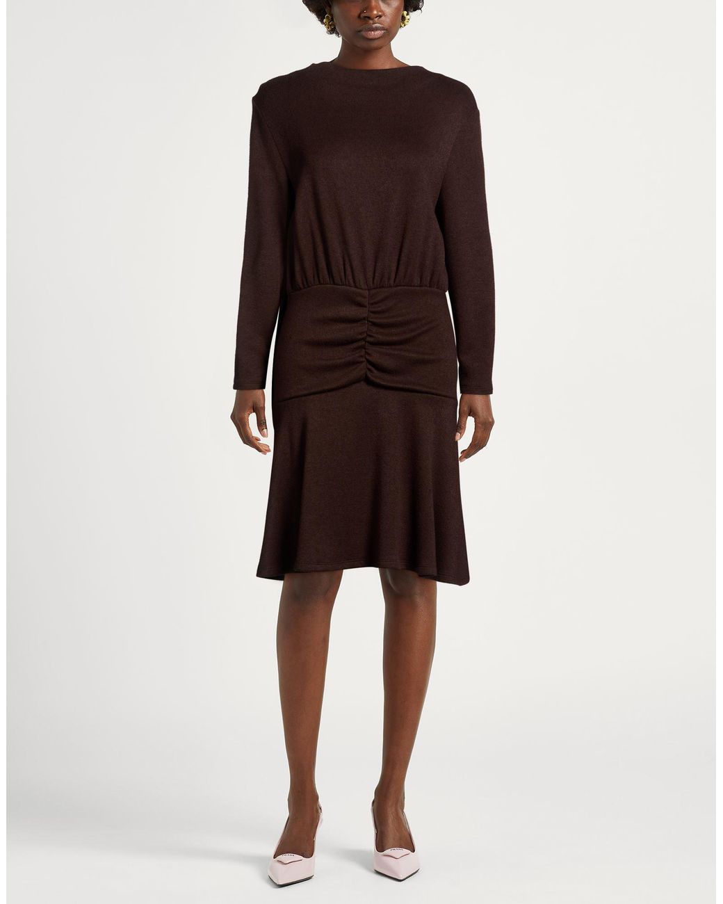 Rinascimento Brown Dark Midi Dress Polyester, Viscose, Elastane