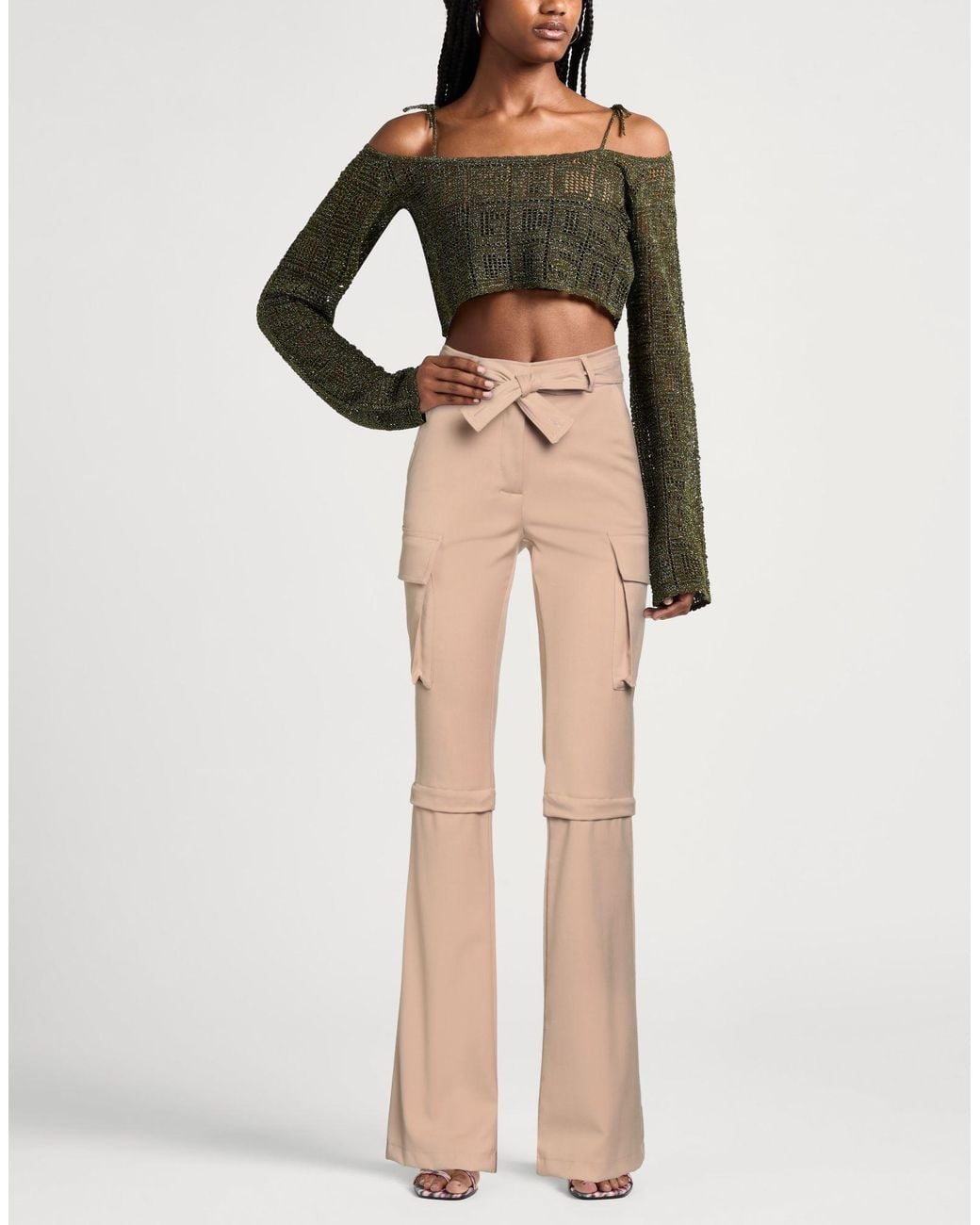 ANDREADAMO Natural Pants Polyester, Viscose, Elastane