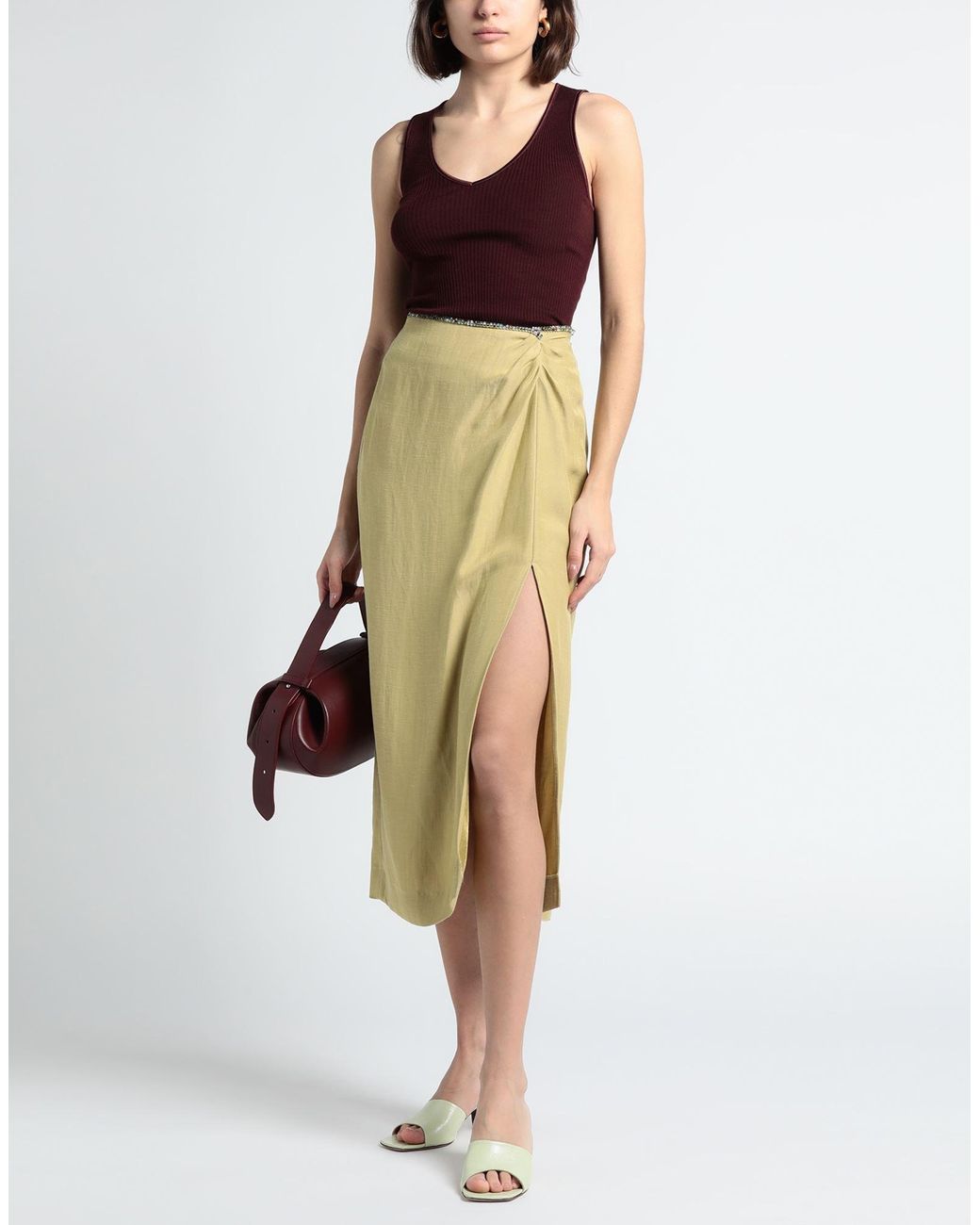 Sandro Yellow Linen-Blend Midi Skirt