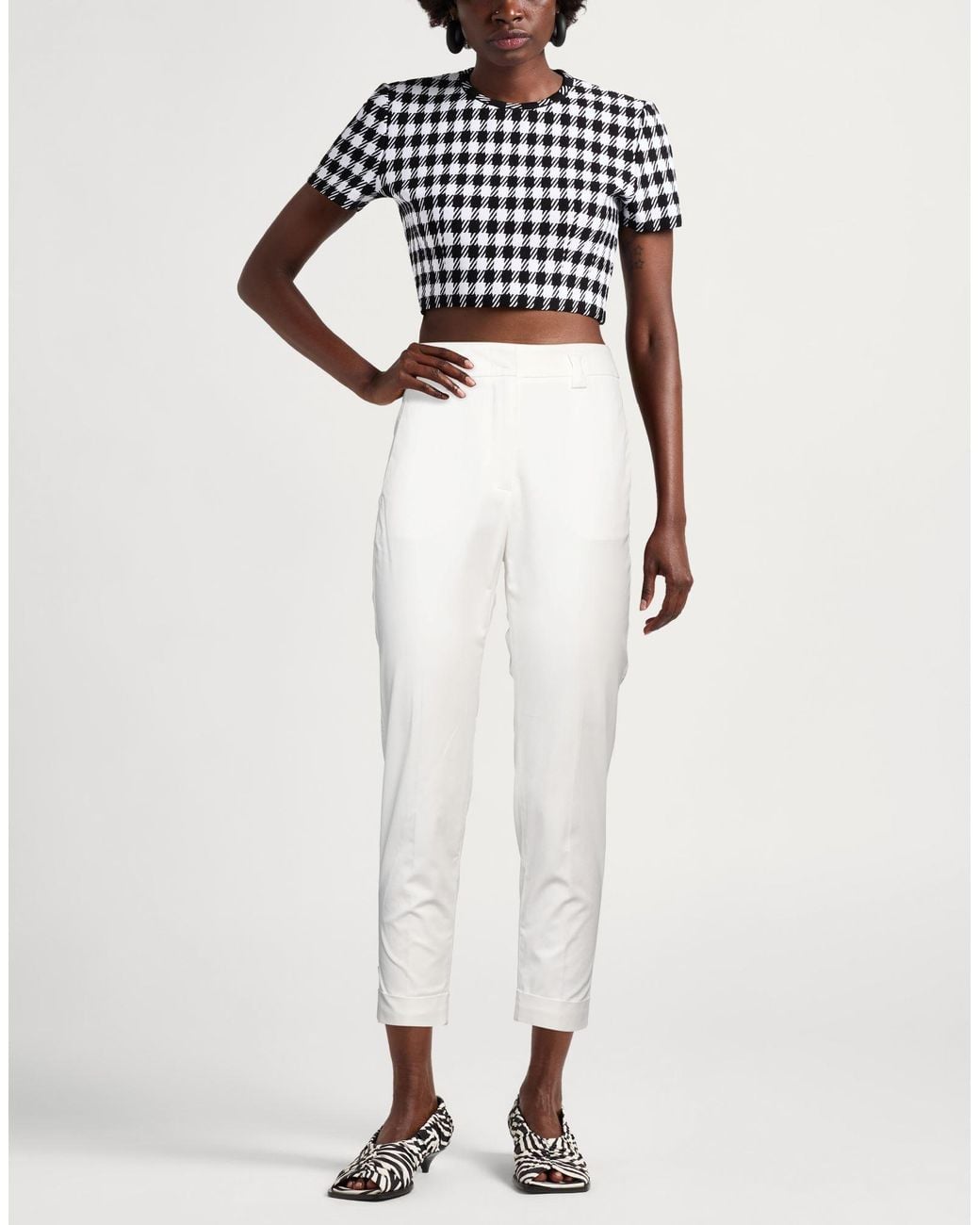 Peserico White Ivory Pants Cotton, Elastane