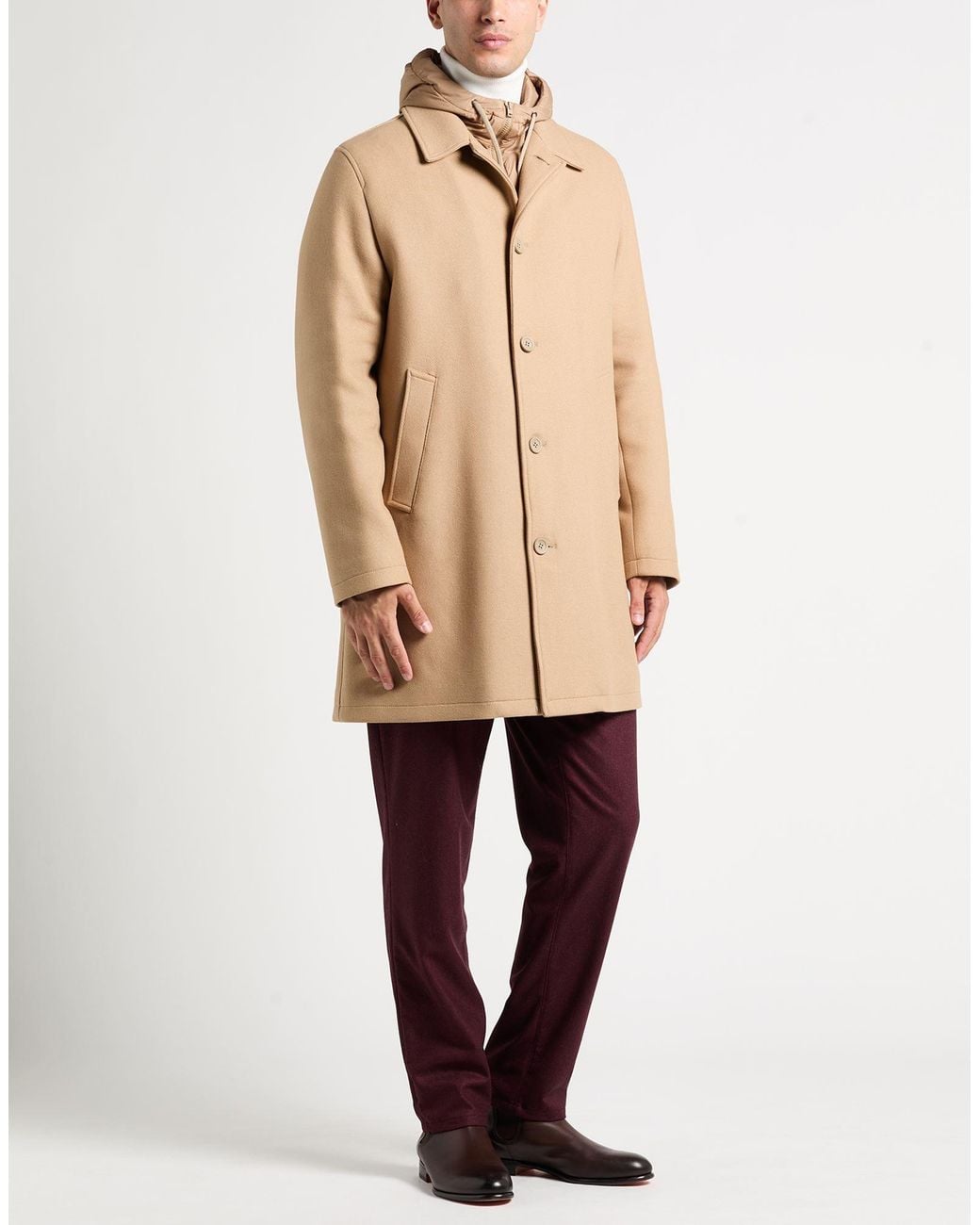 Herno Natural Camel Coat Virgin Wool, Polyamide for men