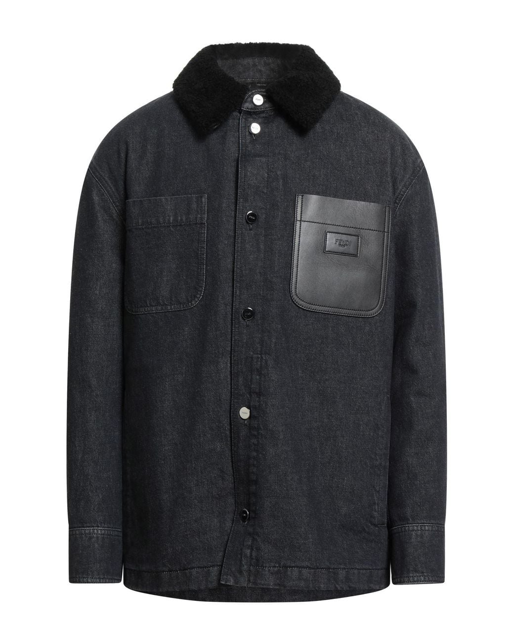 Fendi Black Denim Outerwear Cotton, Shearling for men