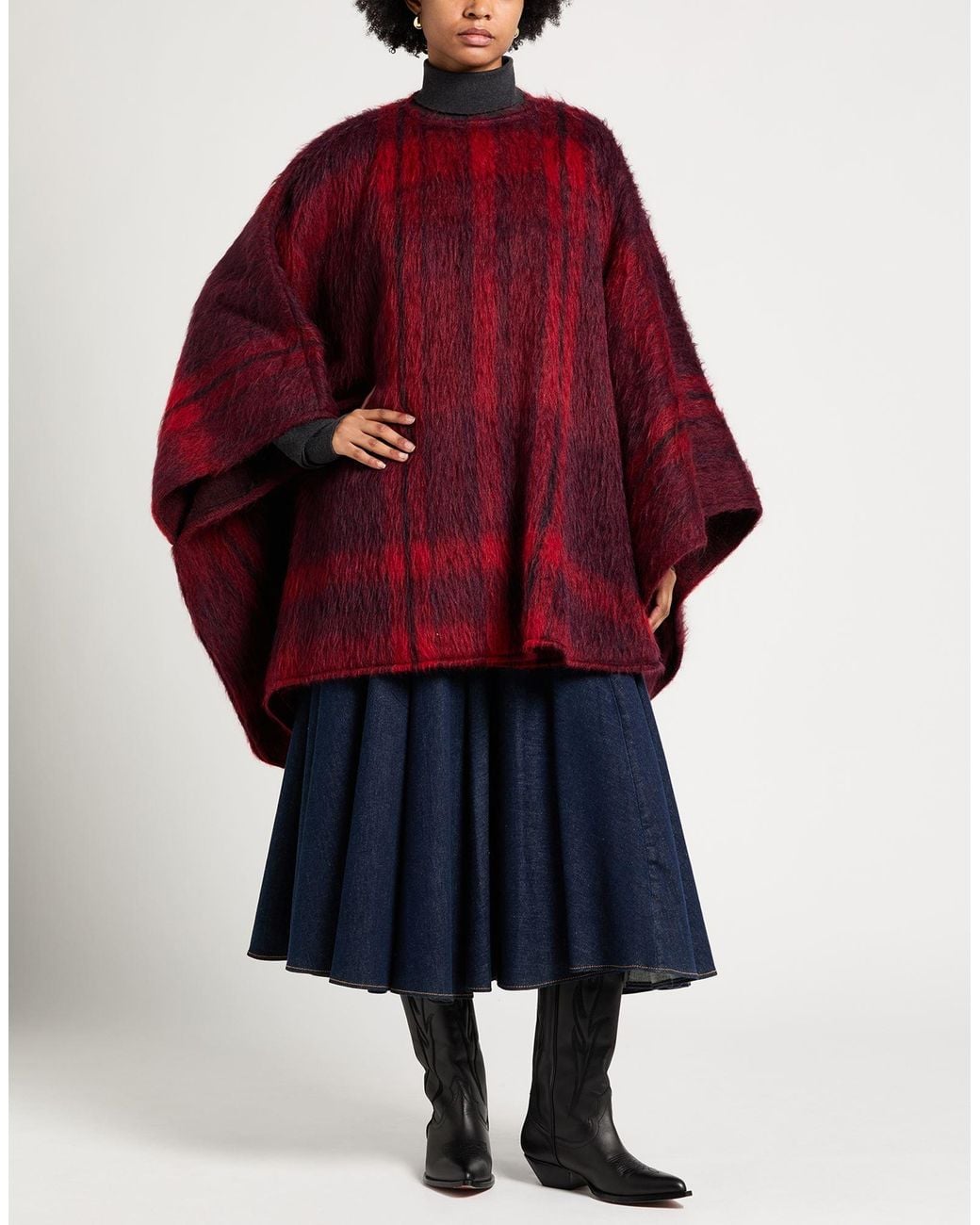 Alberta Ferretti Red Cape Acrylic, Mohair Wool, Alpaca Wool, Virgin Wool, Polyamide