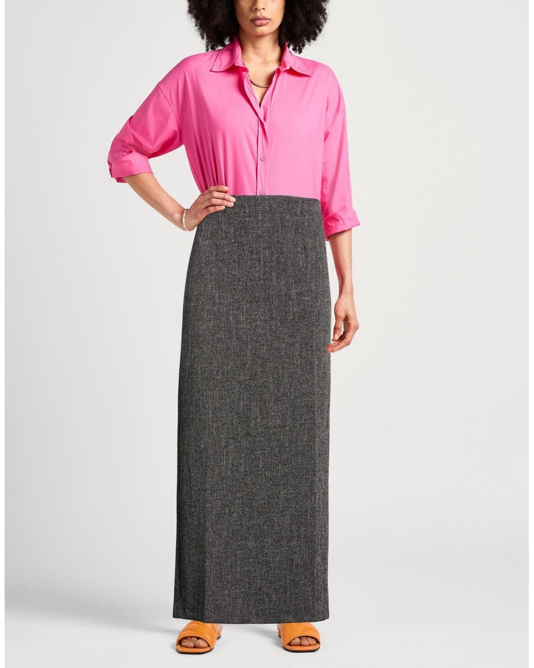 Kaos Gray Maxi Skirt Polyester, Viscose, Elastane
