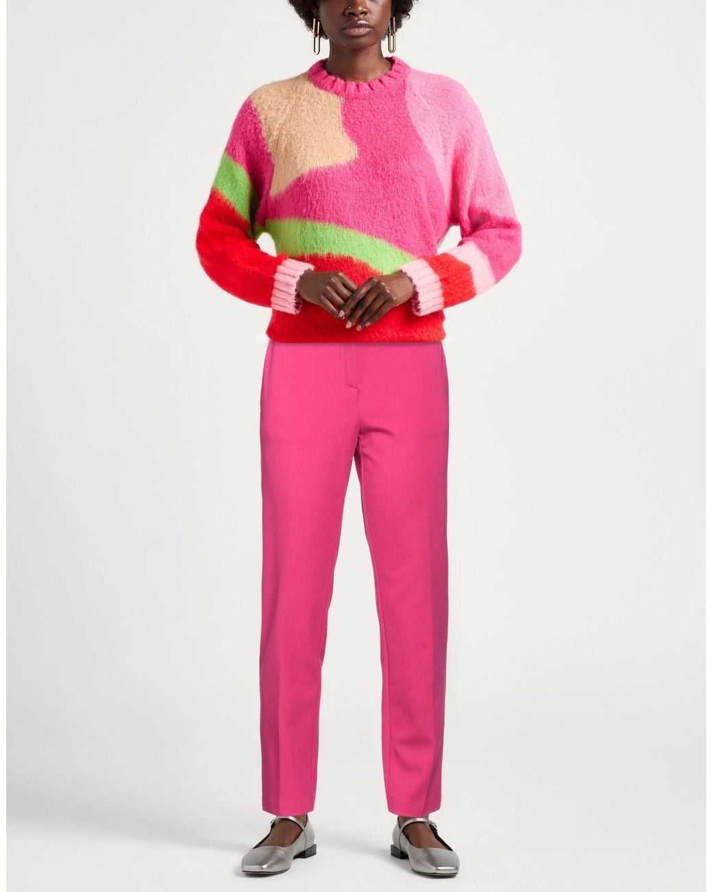Pinko Pink Fuchsia Pants Viscose, Polyamide, Elastane