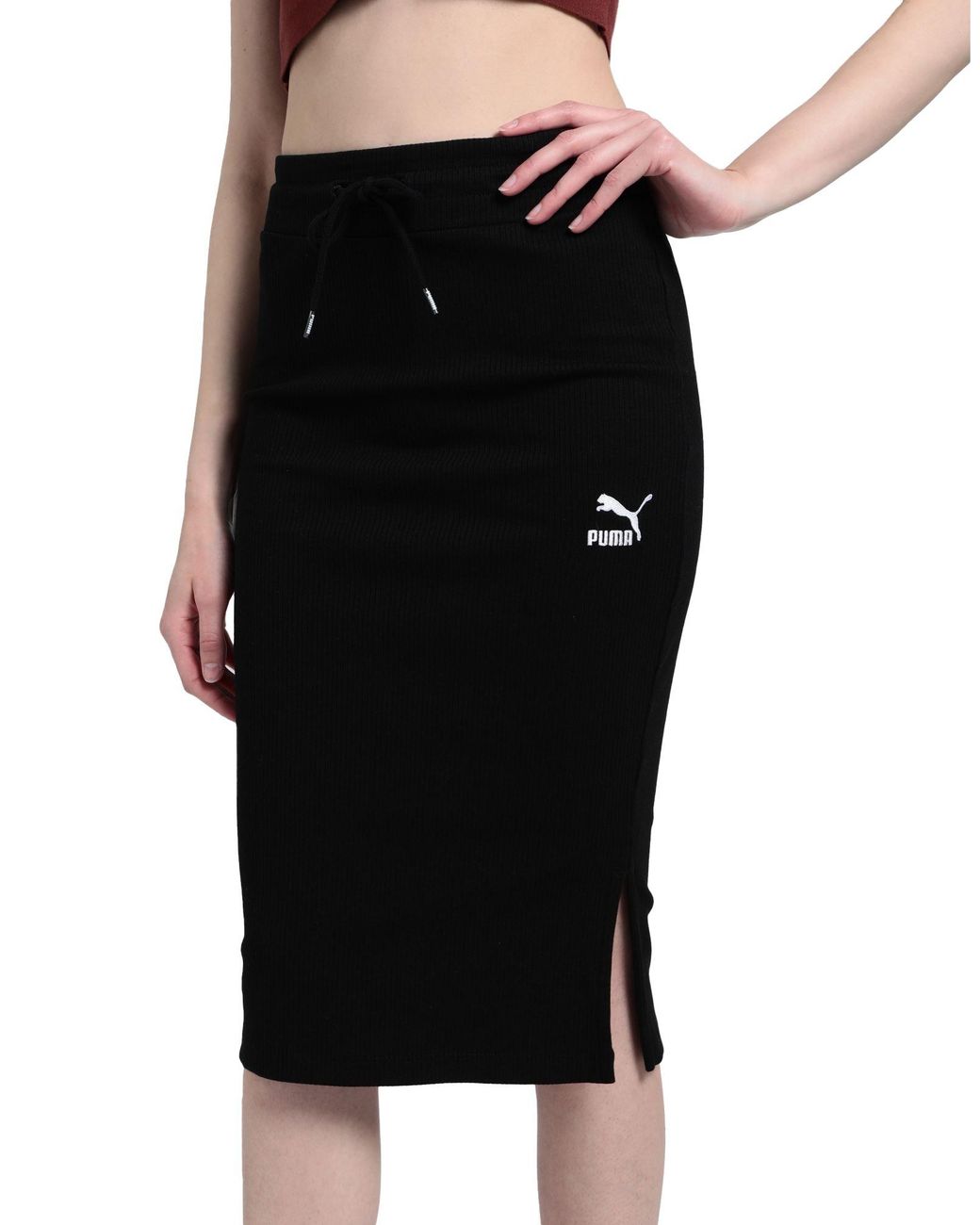 PUMA Cotton Midi Skirt in Black | Lyst
